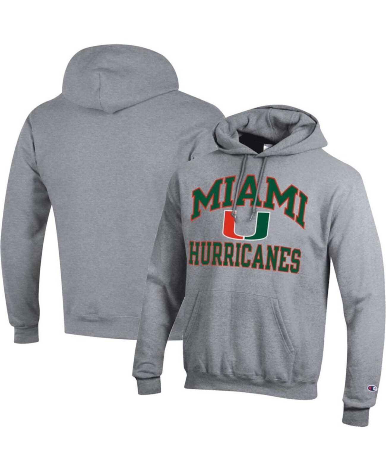 Мужская толстовка с капюшоном Heather Grey Miami Hurricanes High Motor Pullover Champion