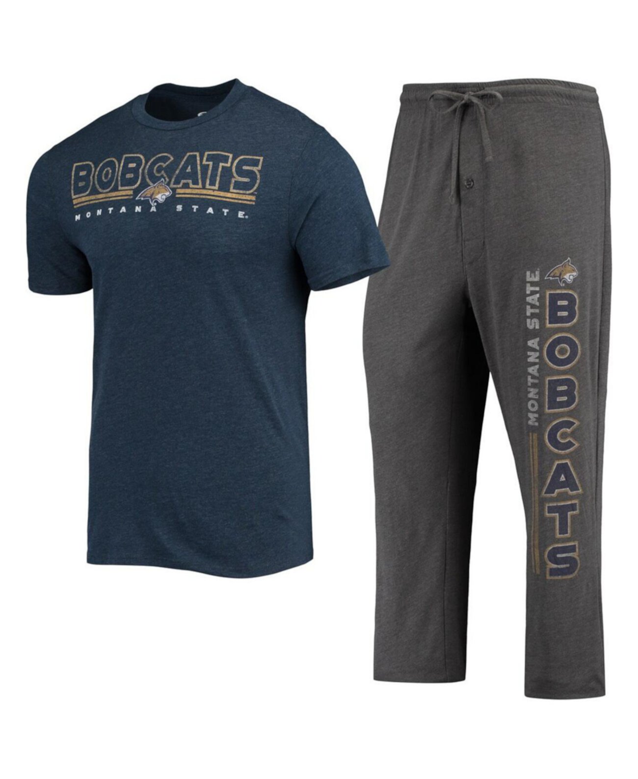 Мужской комплект из футболки и штанов для сна с темно-синим и угольно-черным оттенком Montana State Bobcats Meter Concepts Sport