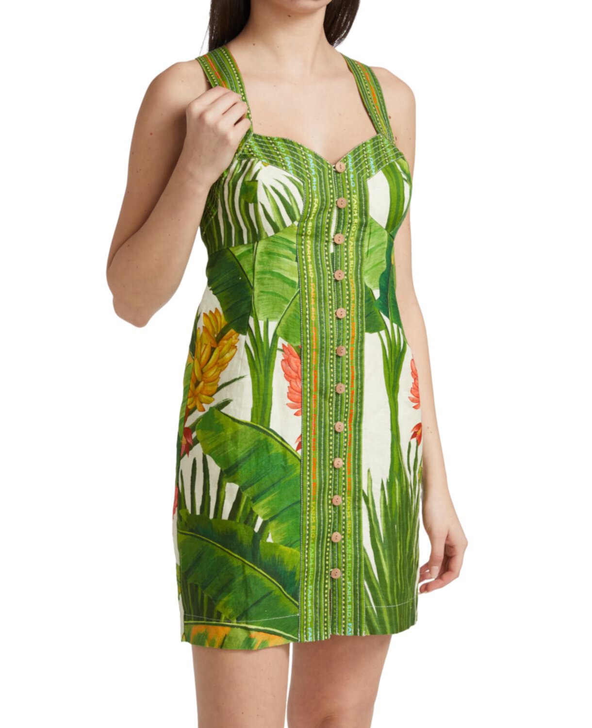 Мини-платье Fresh Forest с шарфом и вырезом сердечком Farm Rio