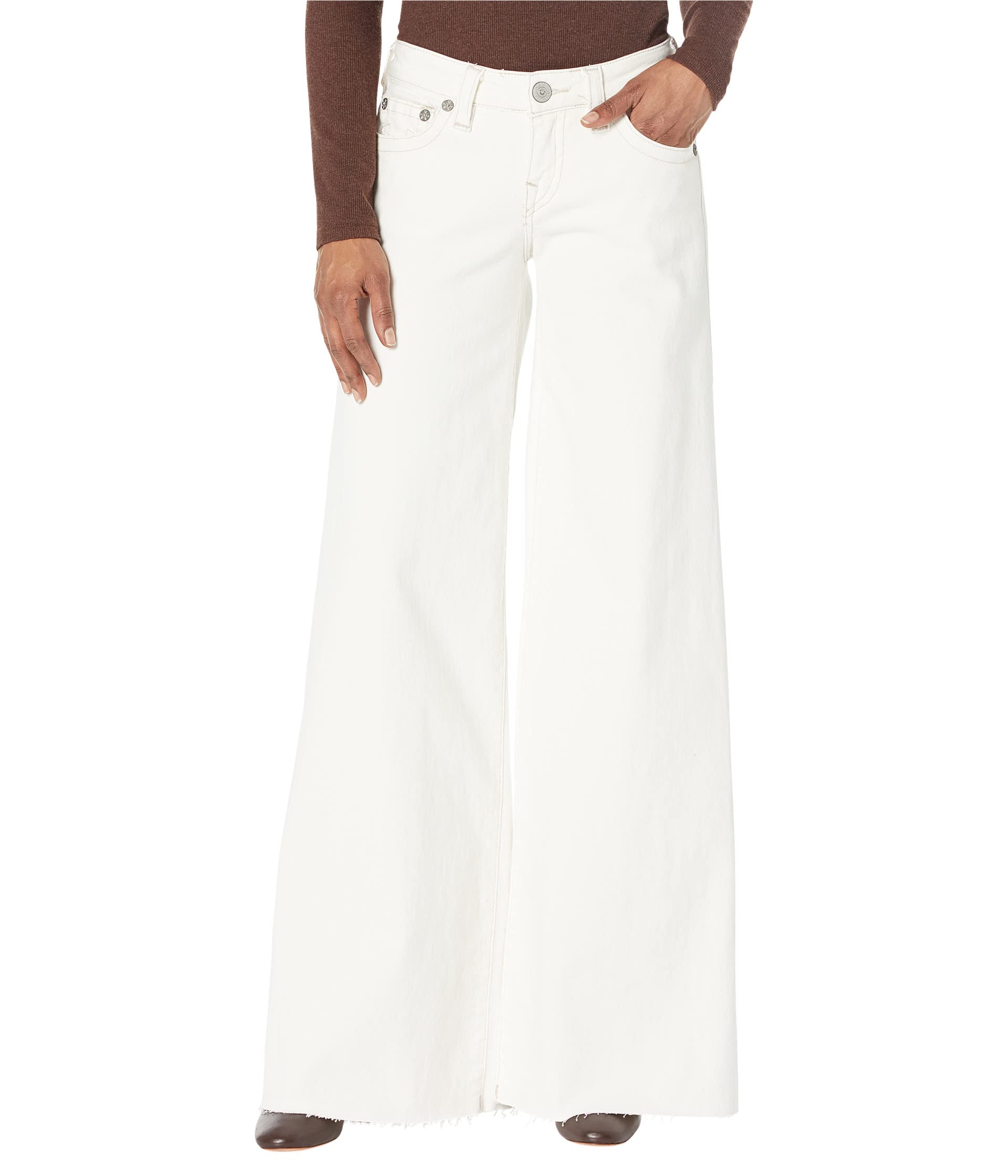 Свободные широкие брюки с высокой посадкой цвета экрю True Religion