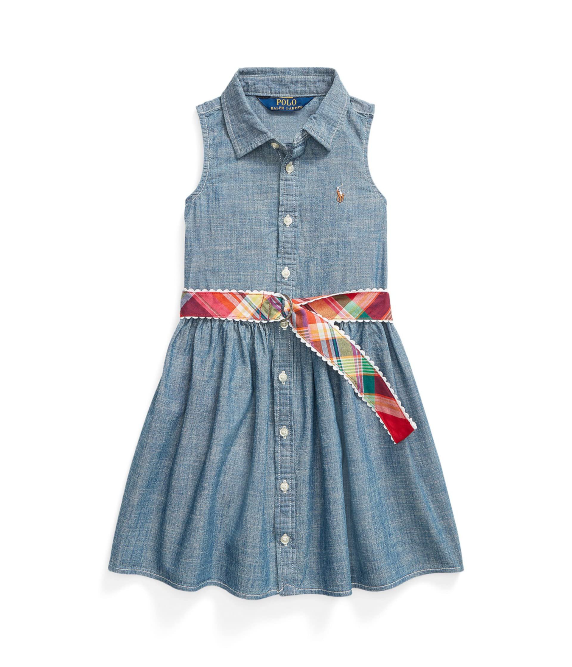 Платье-рубашка цвета индиго из шамбре с поясом (для маленьких детей) Polo Ralph Lauren
