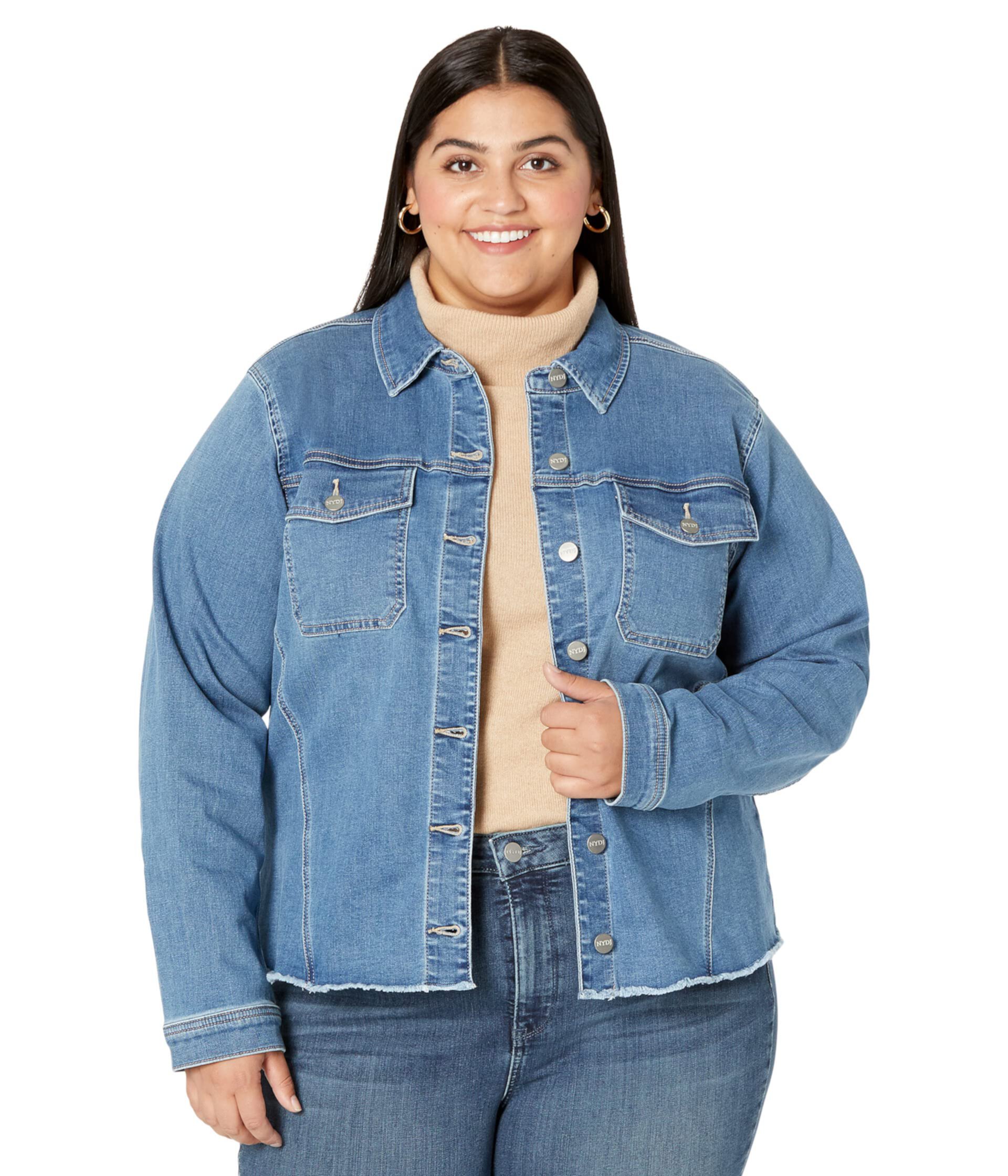 Plus Size Frayed Hem Denim Jacket Nydj