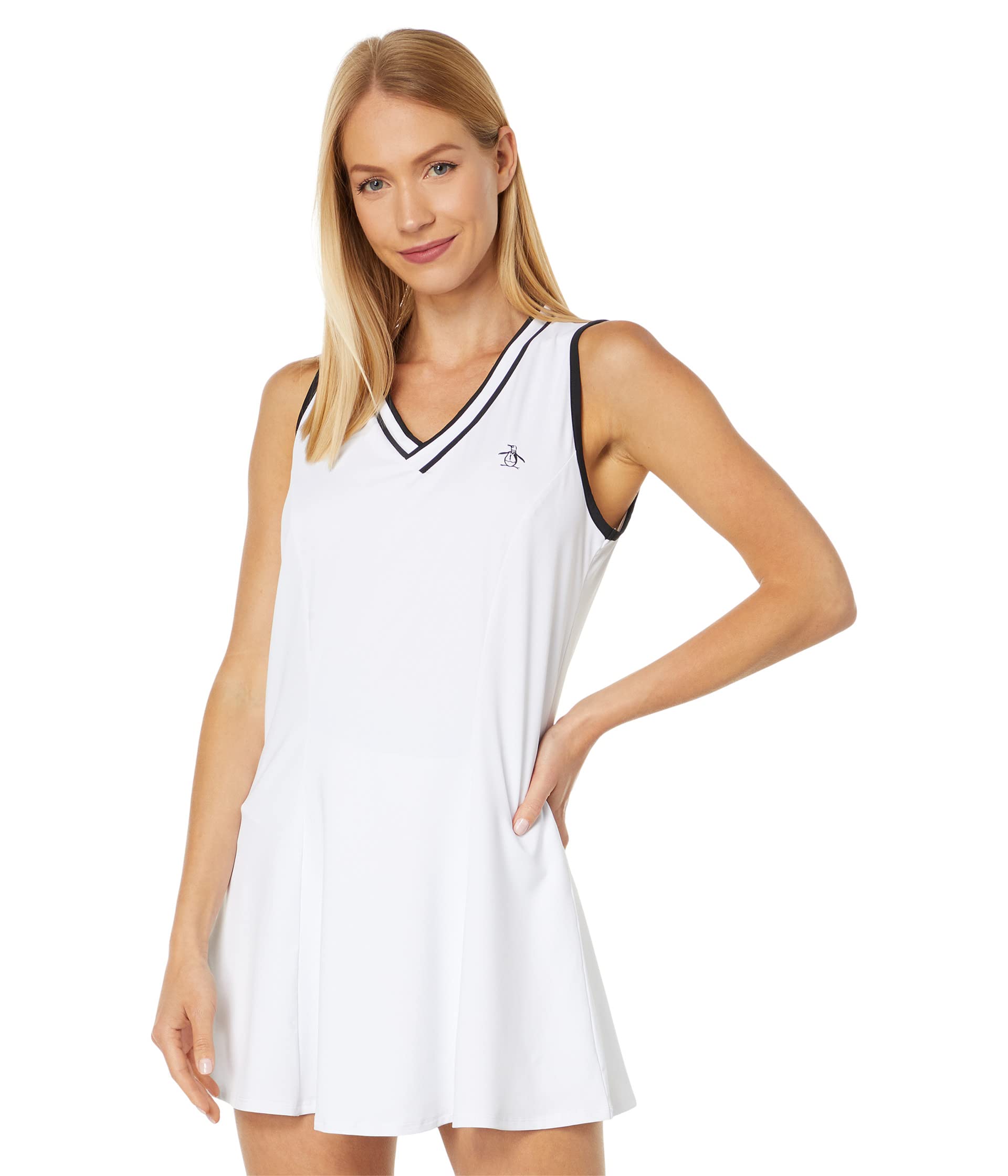 Контрастное платье для тенниса с V-образным вырезом Original Penguin