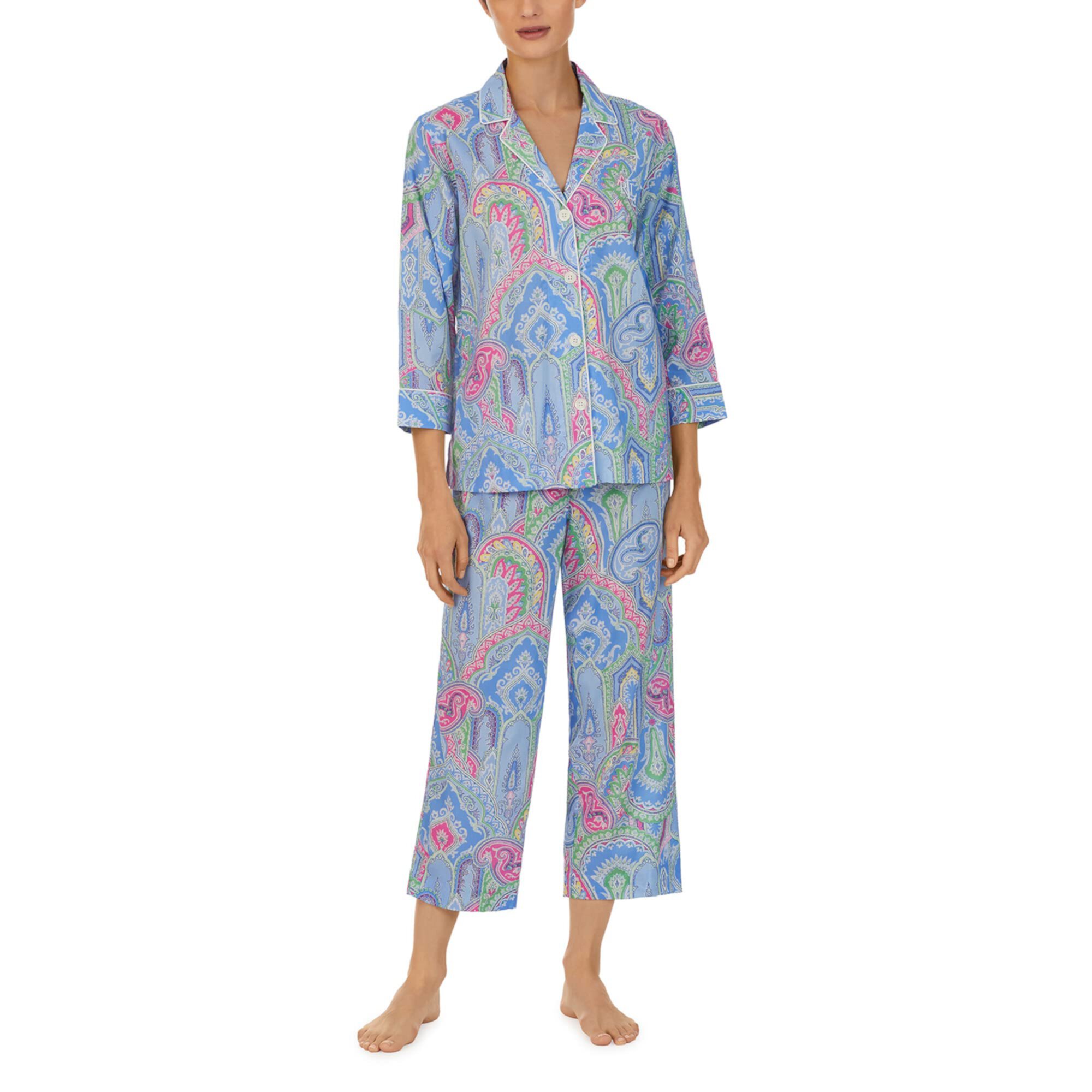 Пижамный комплект из капри с рукавом 3/4 и воротником-стойкой LAUREN Ralph Lauren
