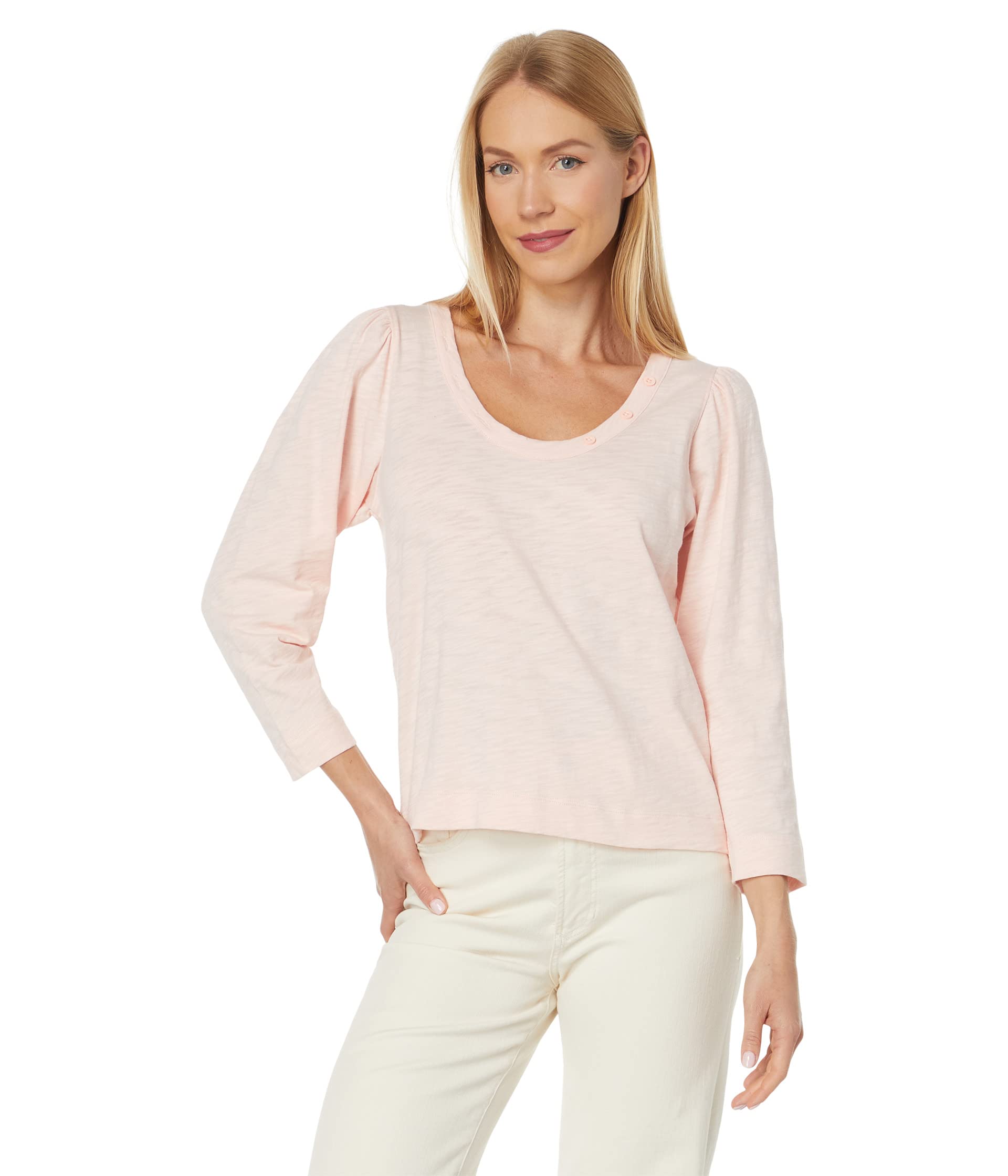 3/4 Sleeve Button U-Neck Lilla P