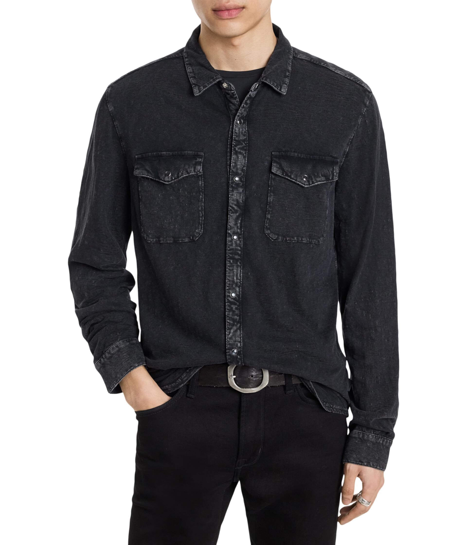 Мужская Повседневная рубашка John Varvatos Avron Long Sleeve Knit Western in Vintage Wash Slub K5061X88 John Varvatos