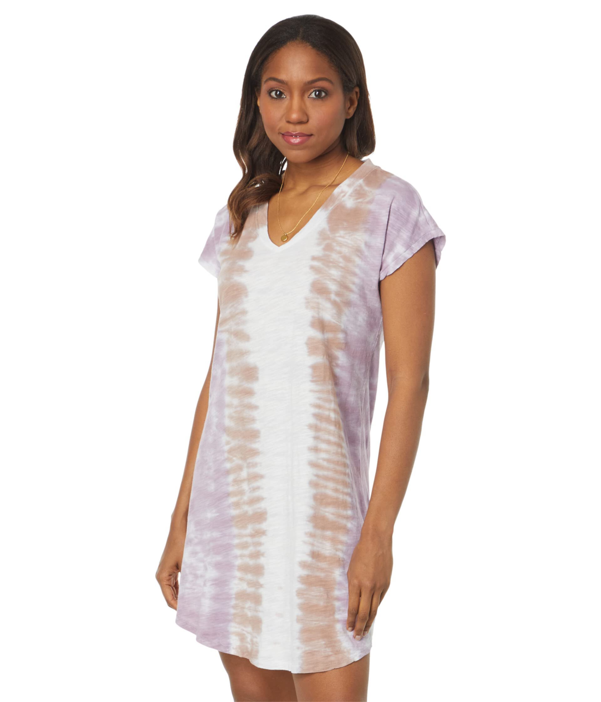 Трикотажное платье Tie-Dye Slub с короткими рукавами и V-образным вырезом Hi-Low Mod-o-doc