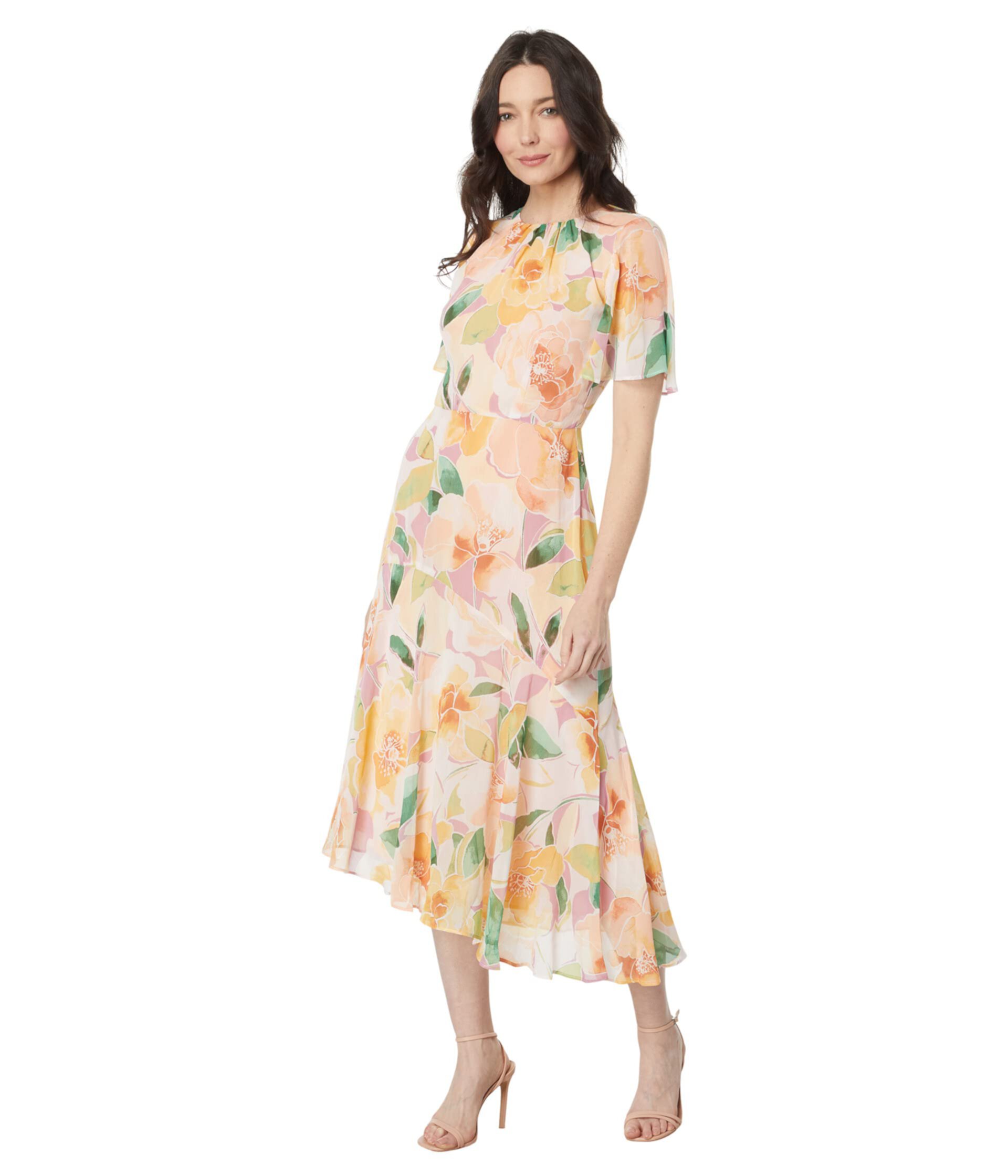 Floral Print Asymmetric Dress Maggy London