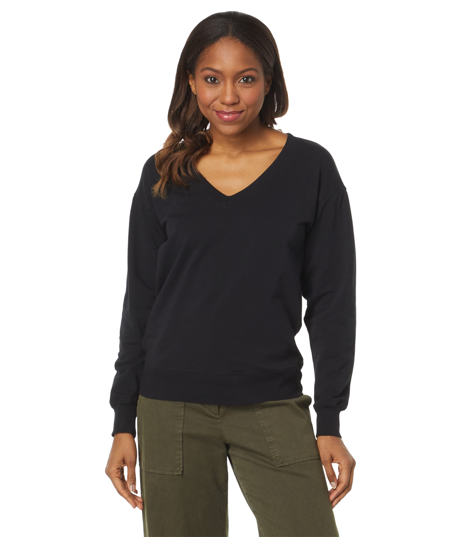 Lightweight French Terry Long Sleeve Puff Sleeve V-Neck Sweatshirt Mod-o-doc