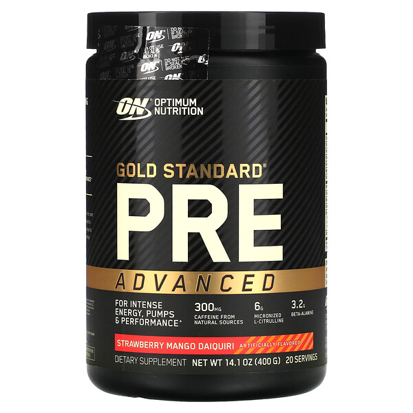 Gold Standard Pre Advanced, Дайкири с клубникой и манго, 14,1 унции (400 г) Optimum Nutrition