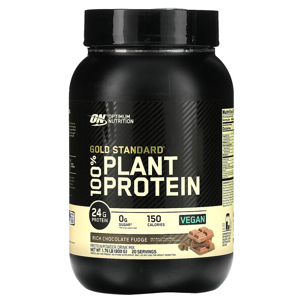 Gold Standard 100% Plant Protein, Rich Chocolate Fudge, 1.76 lb (800 g) Optimum Nutrition