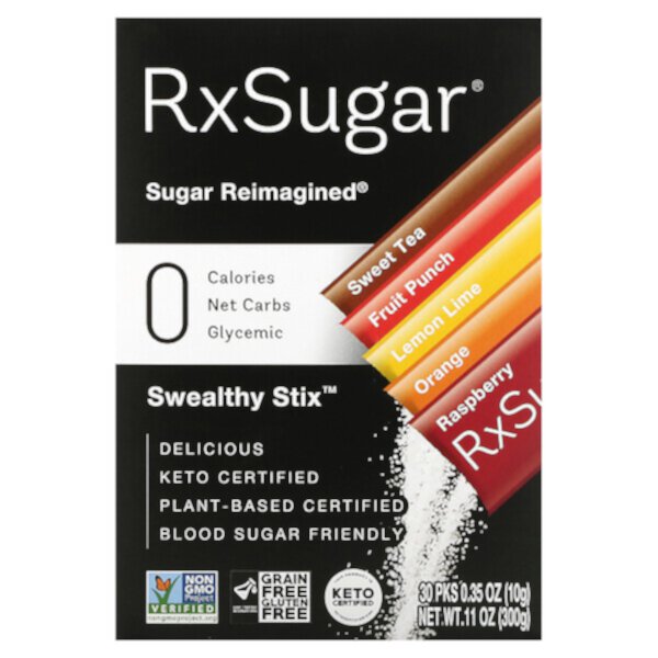 Swealthy Stix, Sweet Tea, Fruit Punch, Lemon Lime, Orange, Raspberry, 30 Packs, 0.35 oz (10 g) Each RxSugar