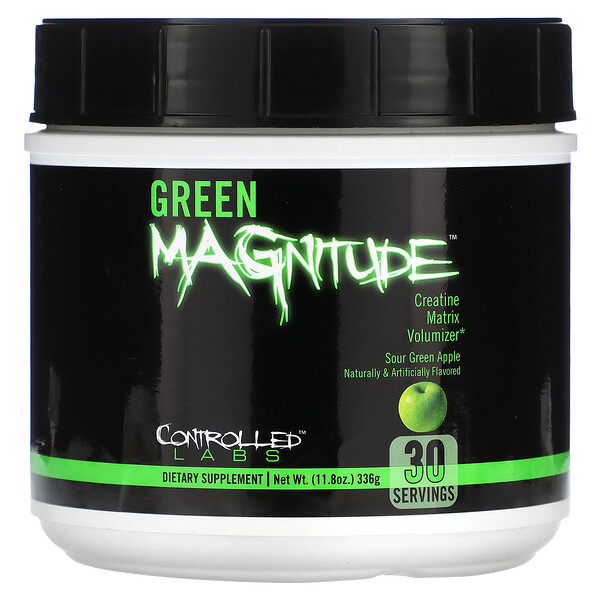 Green Magnitude, Средство для увеличения объема креатиновой матрицы, кислое зеленое яблоко, 11,8 унции (336 г) Controlled Labs