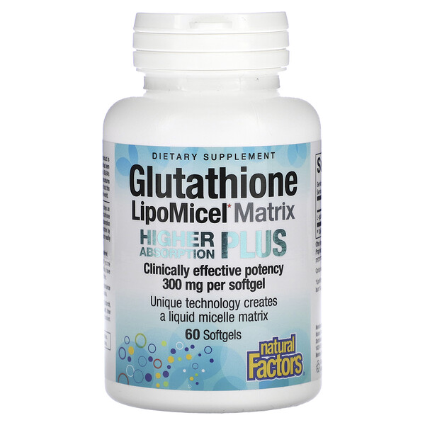 Глутатион LipoMicel Matrix, 300 мг, 60 мягких таблеток Natural Factors