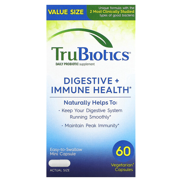 Здоровье пищеварительной системы и иммунитета, 60 вегетарианских капсул TruBiotics