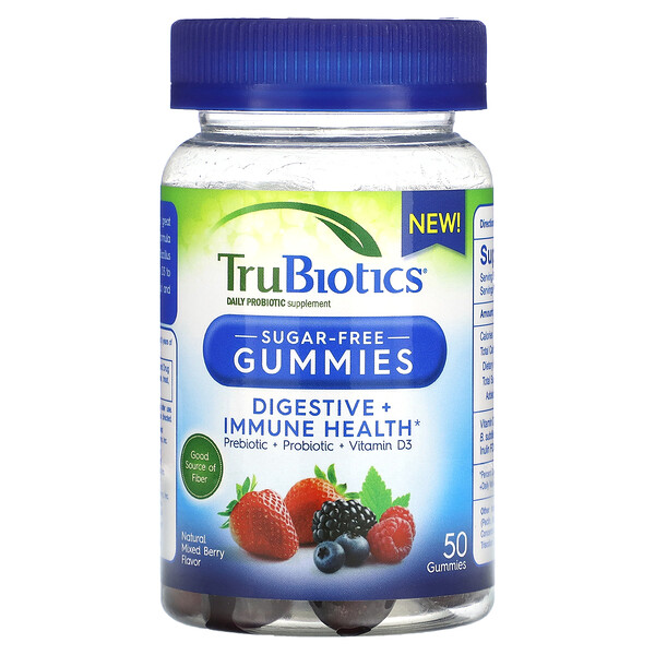 Здоровье пищеварительной системы, иммунитет, натуральная ягодная смесь, без сахара, 50 жевательных конфет TruBiotics