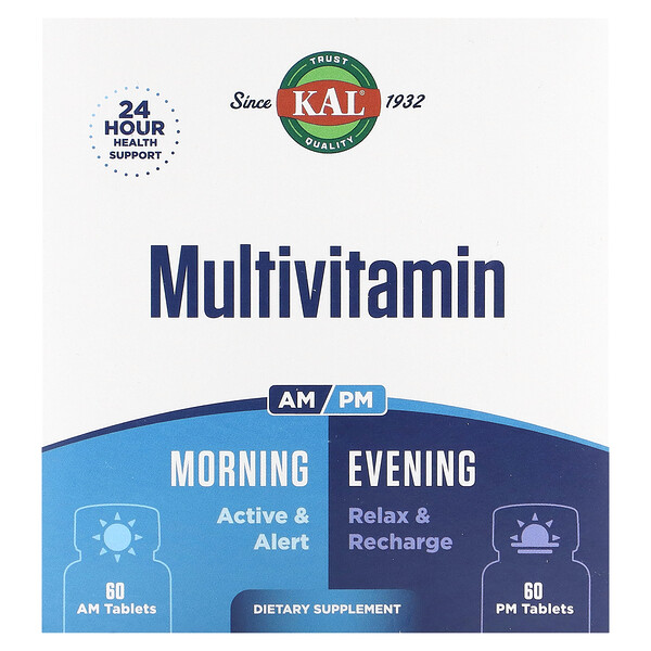 Мультивитамины, утром и вечером, 2 упаковки, по 60 таблеток каждая KAL