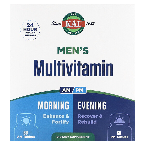 Мужские мультивитамины, утро и вечер, 2 упаковки, по 60 таблеток каждая KAL