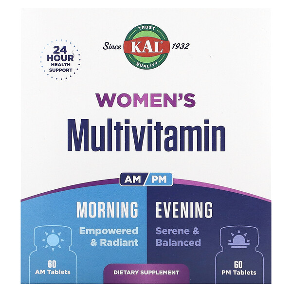 Женские мультивитамины, утром и вечером, 2 упаковки, по 60 таблеток каждая KAL