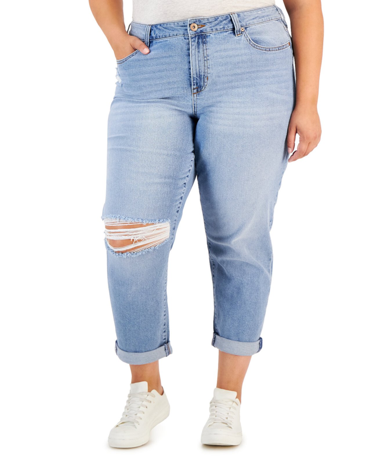 Модные джинсы Girlfriend больших размеров с манжетами Celebrity Pink