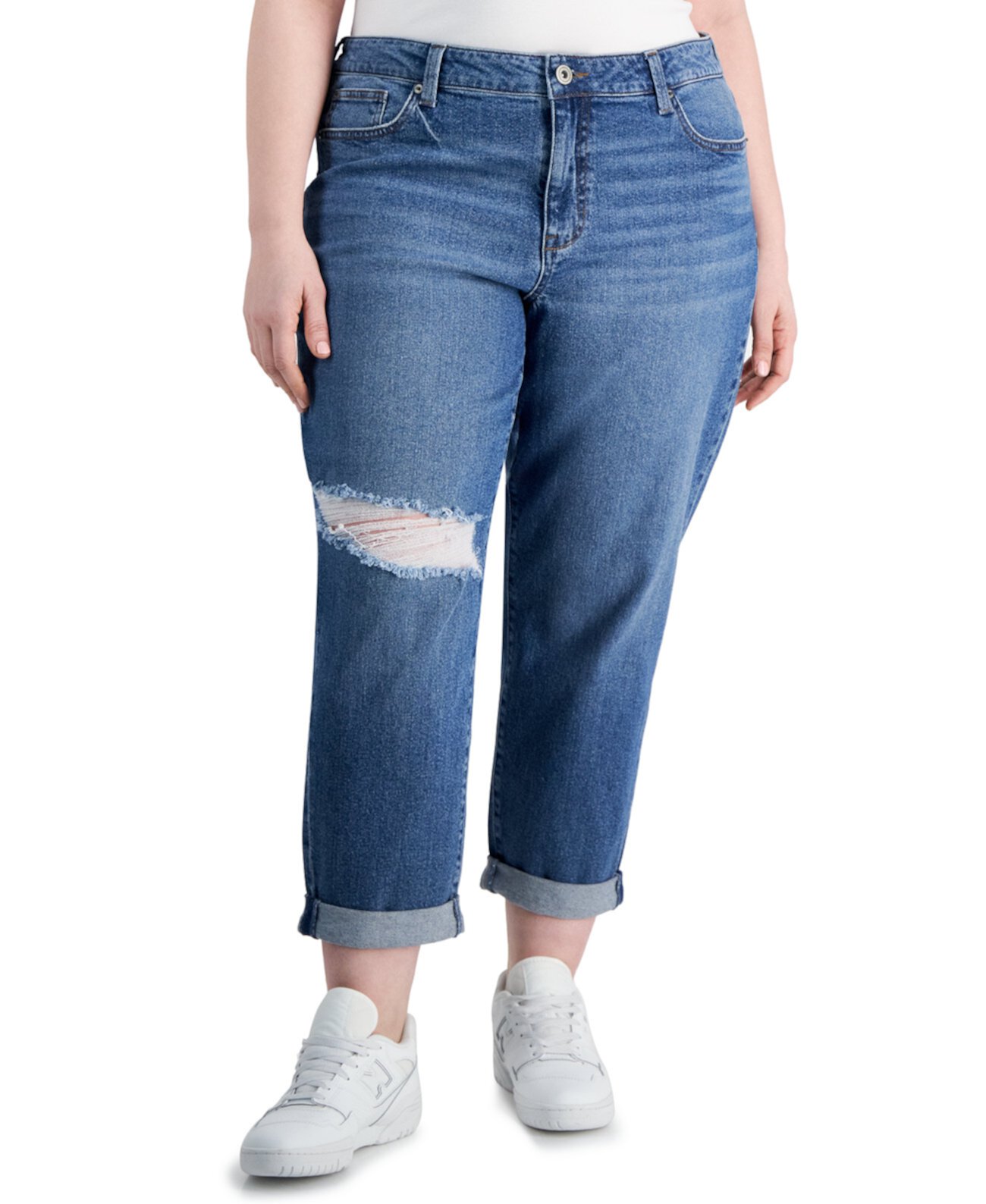 Trendy Plus Size Cuffed Girlfriend Jeans Celebrity Pink