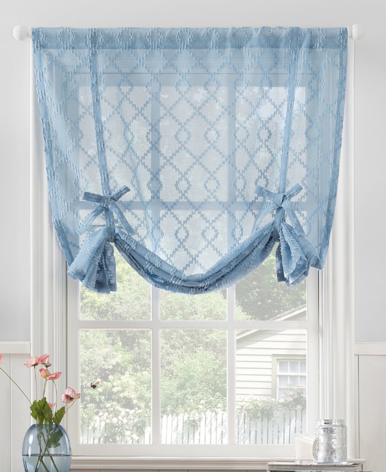 Tina Geometric Clipped Semi-Sheer Rod Pocket Window Tie-Up Shade, 42" x 63" No. 918