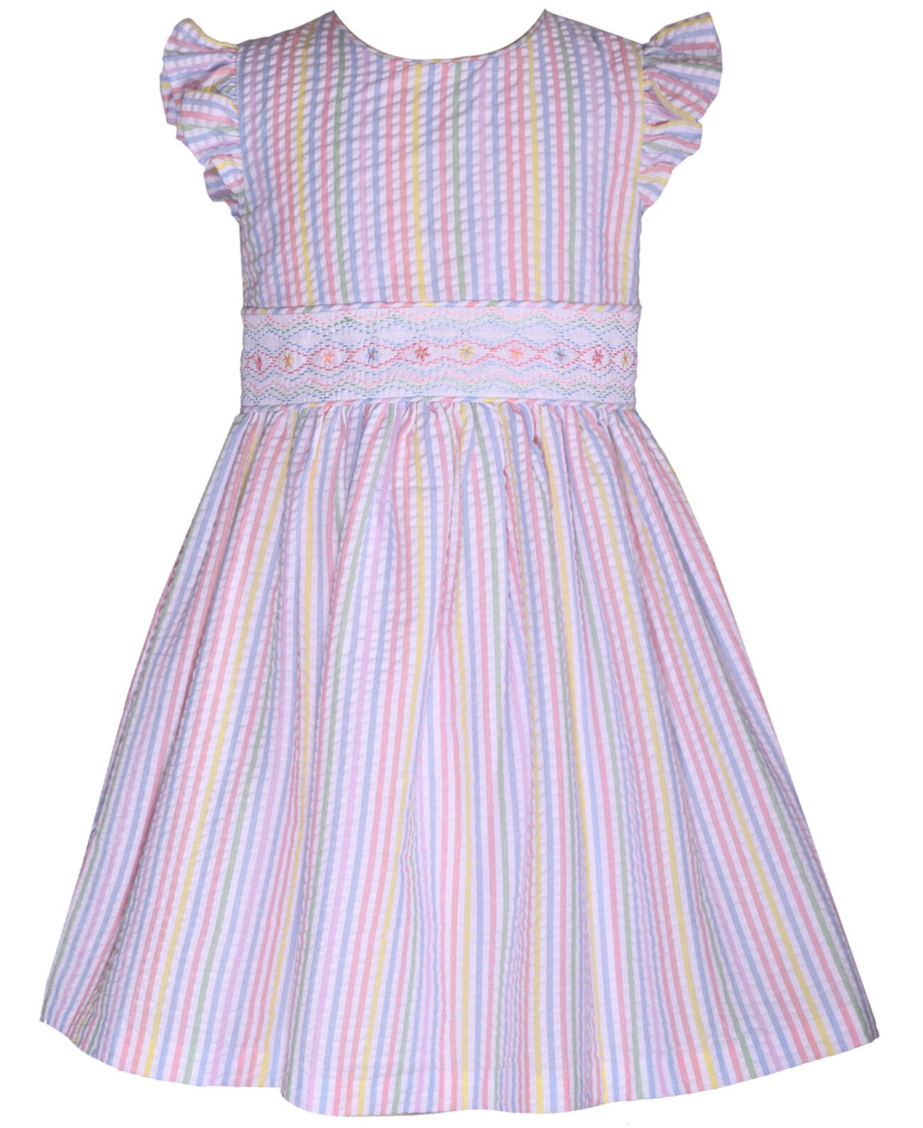 Полосатое платье из сирсакера со вставками для маленьких девочек Bonnie Jean