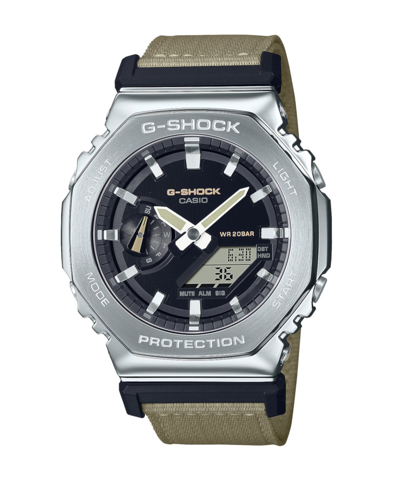 Мужские аналого-цифровые часы с металлическим корпусом и коричневым тканевым ремешком, 44,4 мм, GM2100C-5A G-Shock