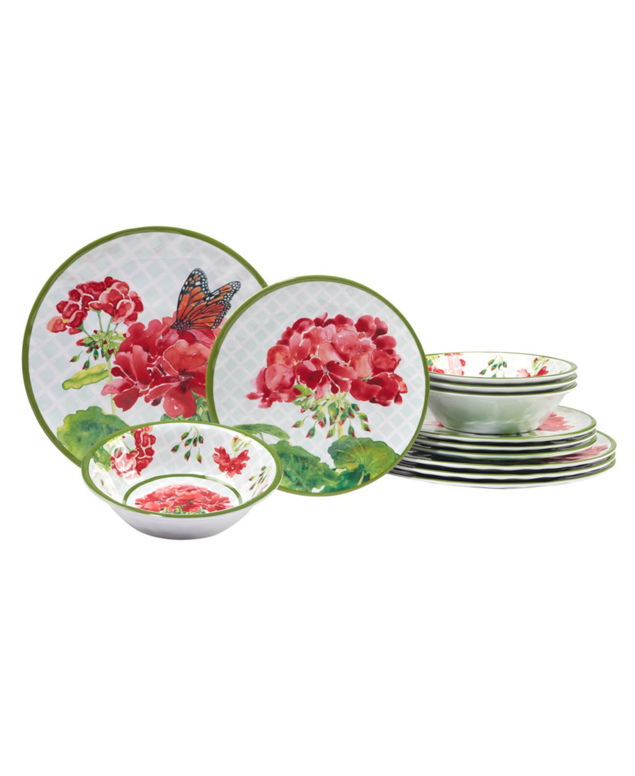 Набор столовой посуды Geraniums Melamine, 12 предметов, сервиз на 4 персоны Certified International