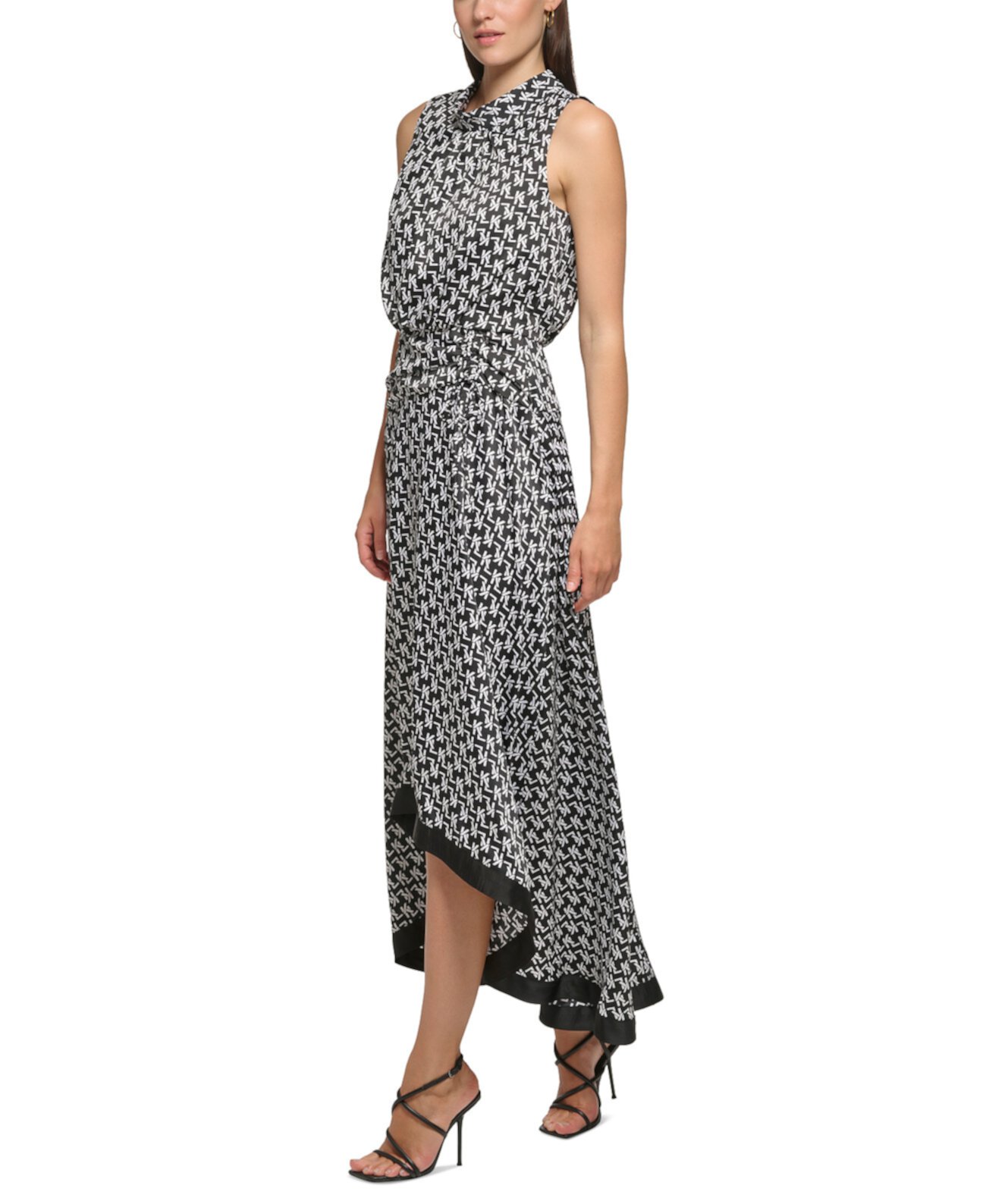 Женское блузонное платье миди с высоким низким вырезом и принтом Karl Lagerfeld Paris