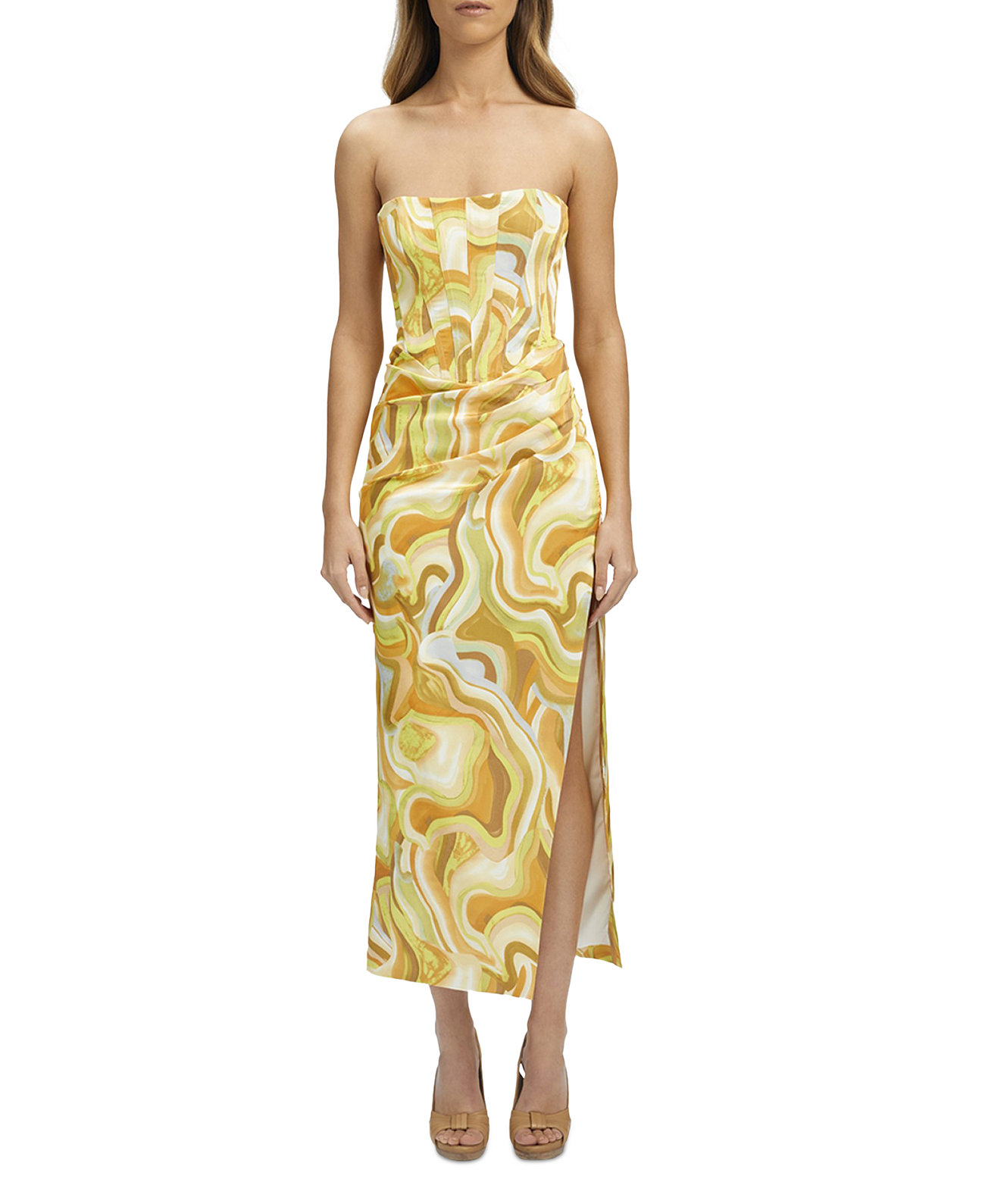 Женское макси-платье Tiani с высоким разрезом без бретелек Bardot