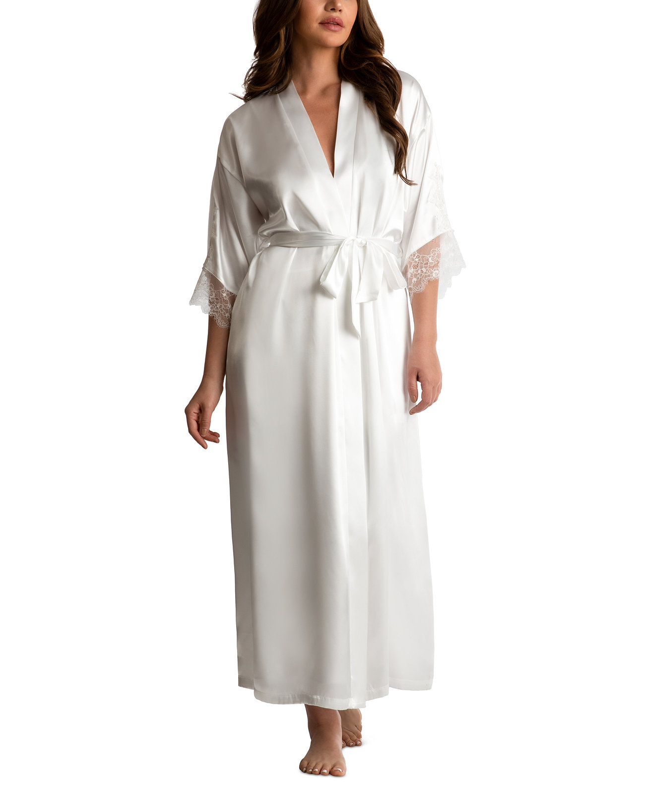 Женский атласный халат с запахом и кружевной отделкой Linea Donatella
