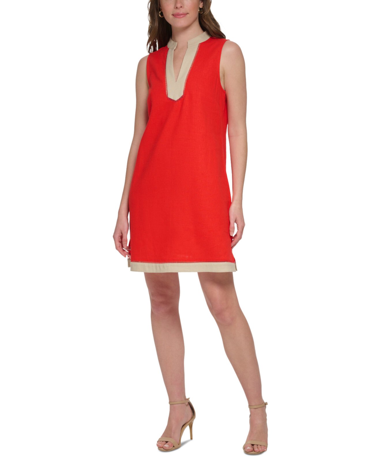 Женское платье прямого кроя без рукавов с контрастной отделкой Tommy Hilfiger
