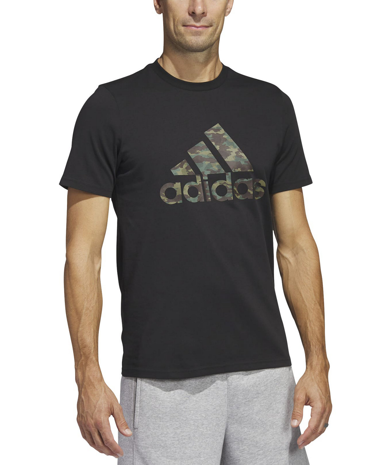 Мужская футболка с коротким рукавом из хлопка с камуфляжным логотипом Adidas