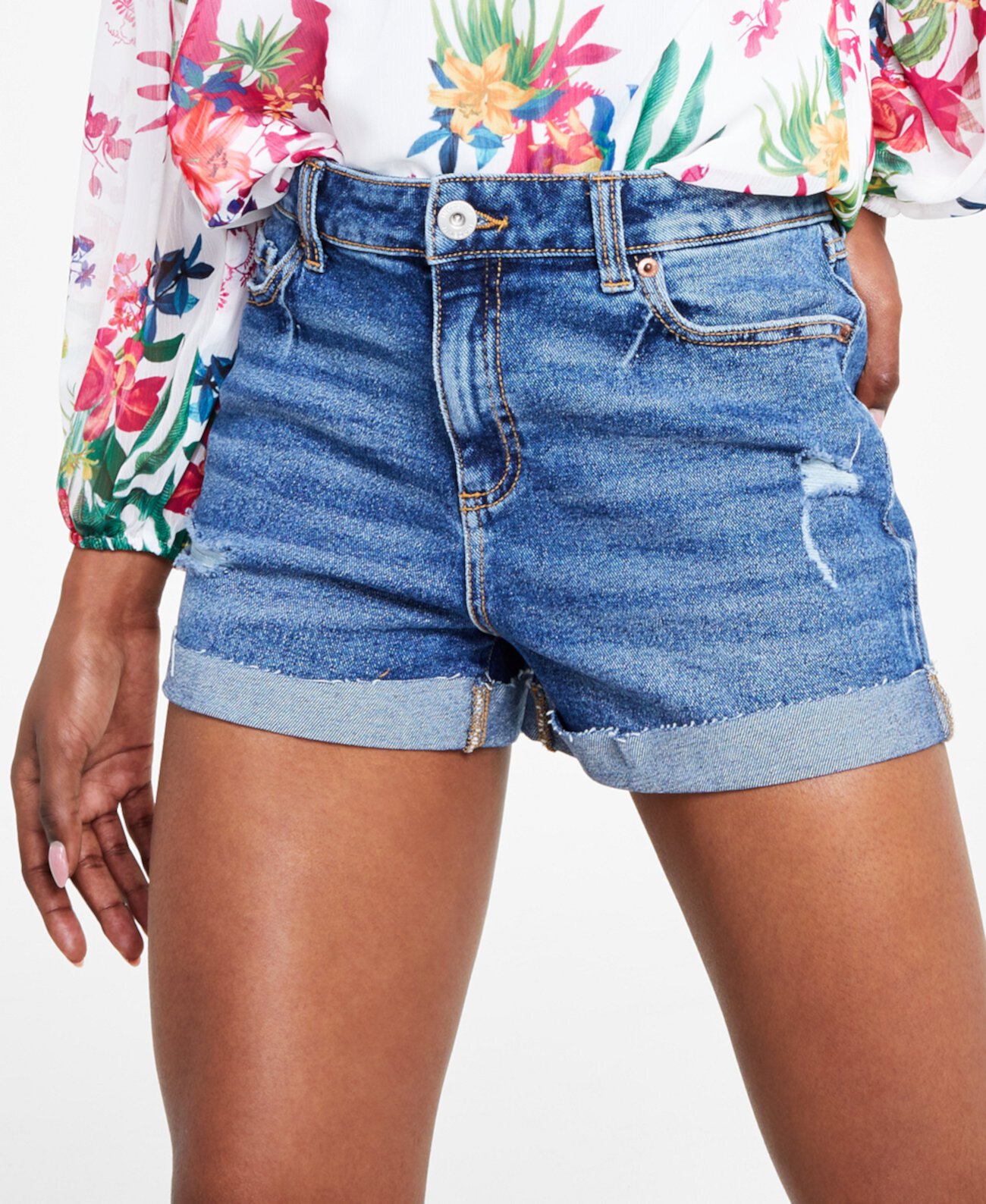 Женские джинсовые шорты с высокой посадкой и манжетами, созданные для Macy's I.N.C. International Concepts