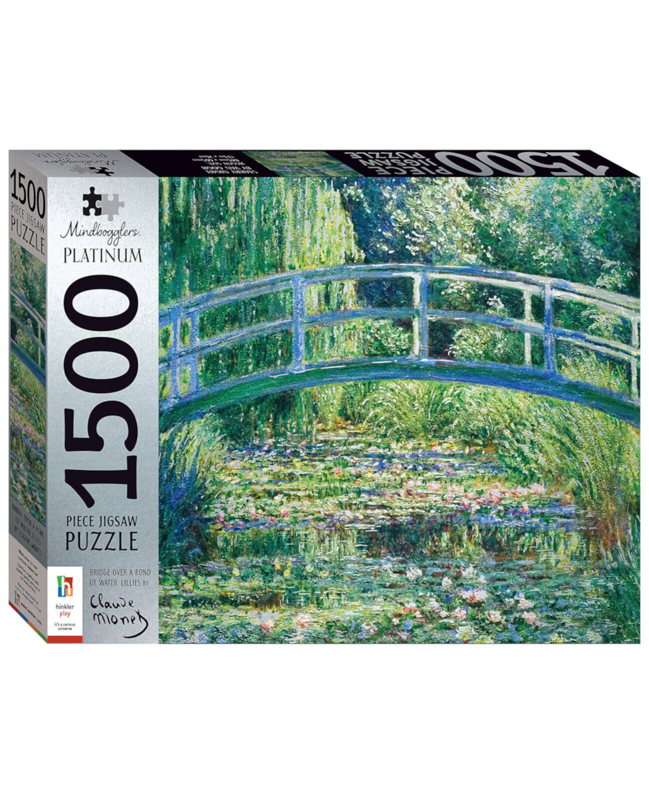 Платиновый набор из 1500 деталей «Мост через пруд с кувшинками» от Monet. Пазлы для взрослых Deluxe, 33 x 26 сложных пазлов. Продвинутые пазлы. Хобби. Набор пазлов серебристого цвета. Mindbogglers