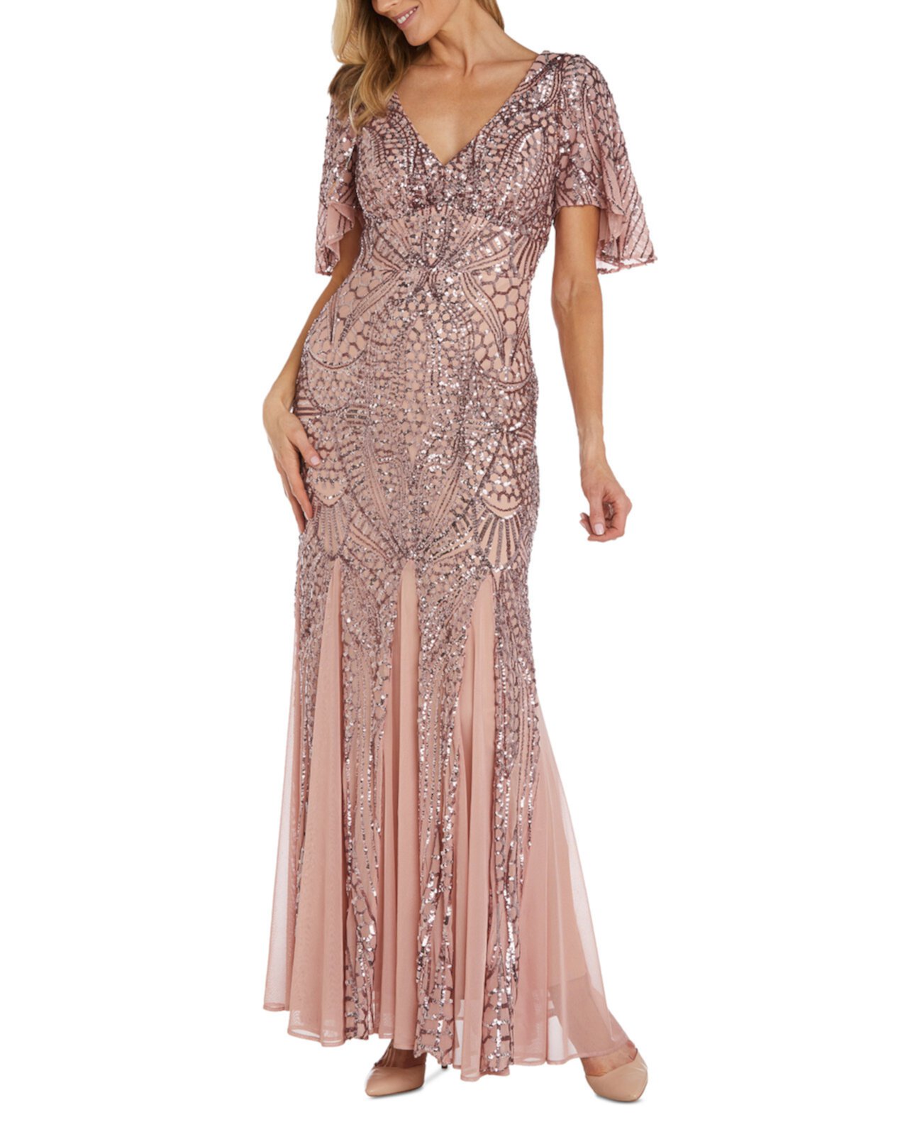Женское длинное платье с блестками и v-образным вырезом Nightway