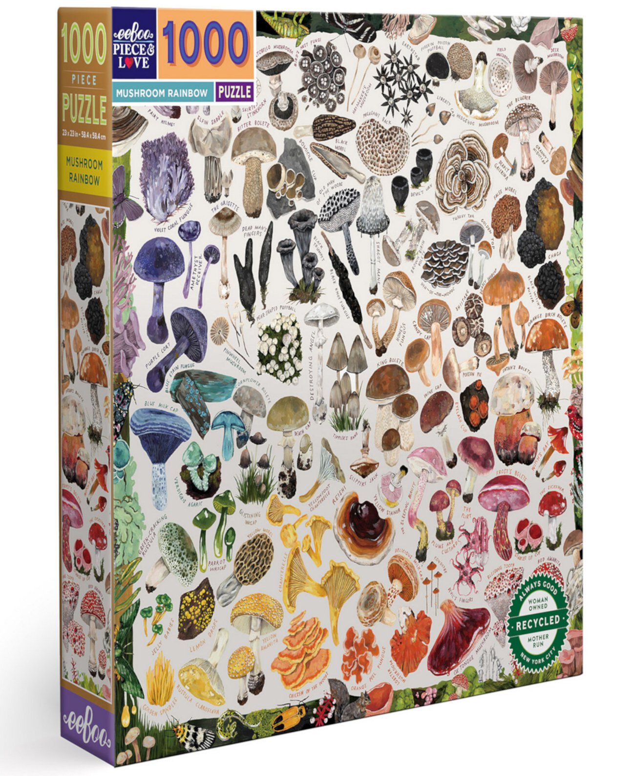 Набор квадратных пазлов для взрослых Piece And Love Mushroom Rainbow, 1000 деталей, для детей от 14 лет и старше EeBoo