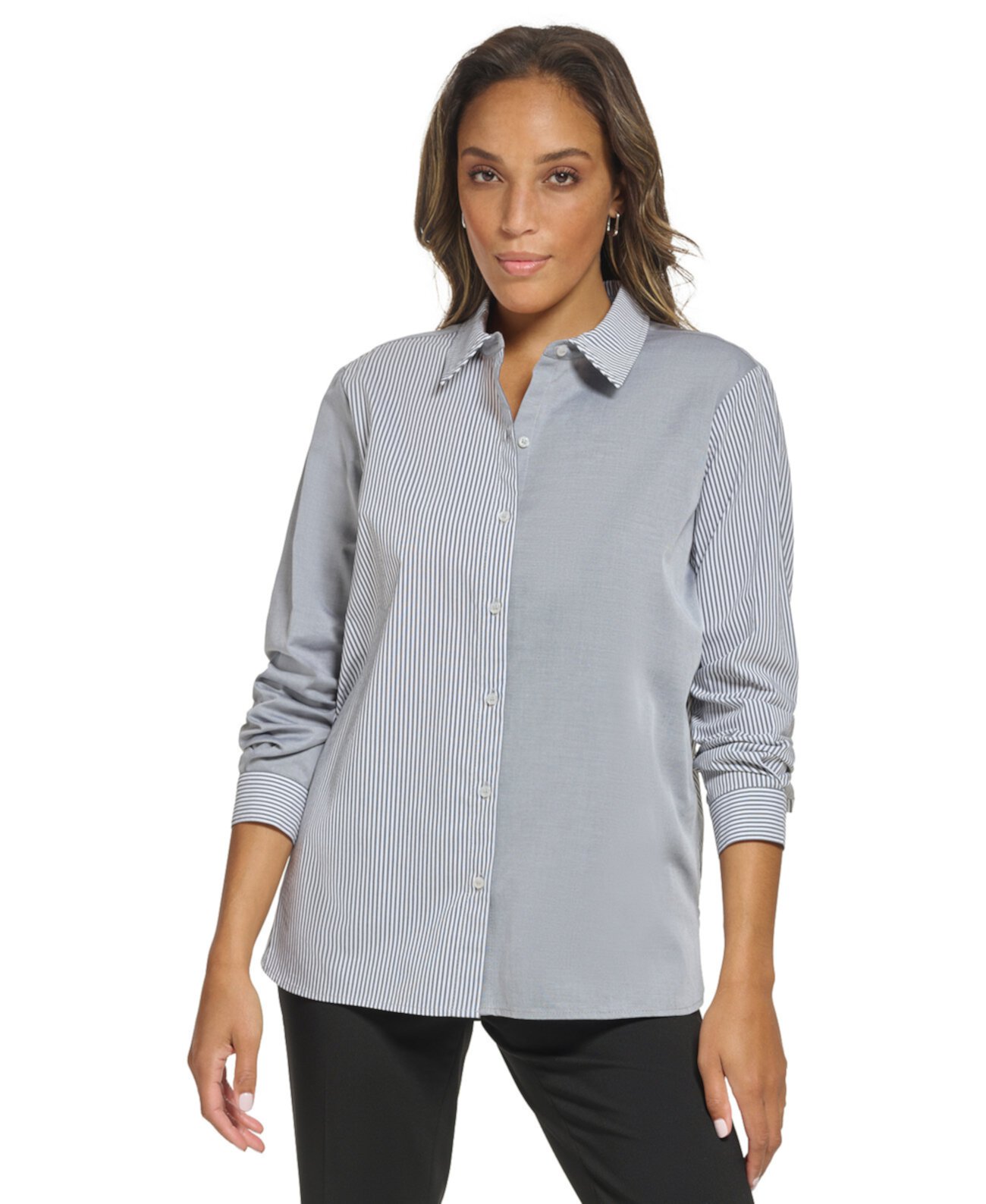 Женская полосатая рубашка с воротником и пуговицами спереди Calvin Klein