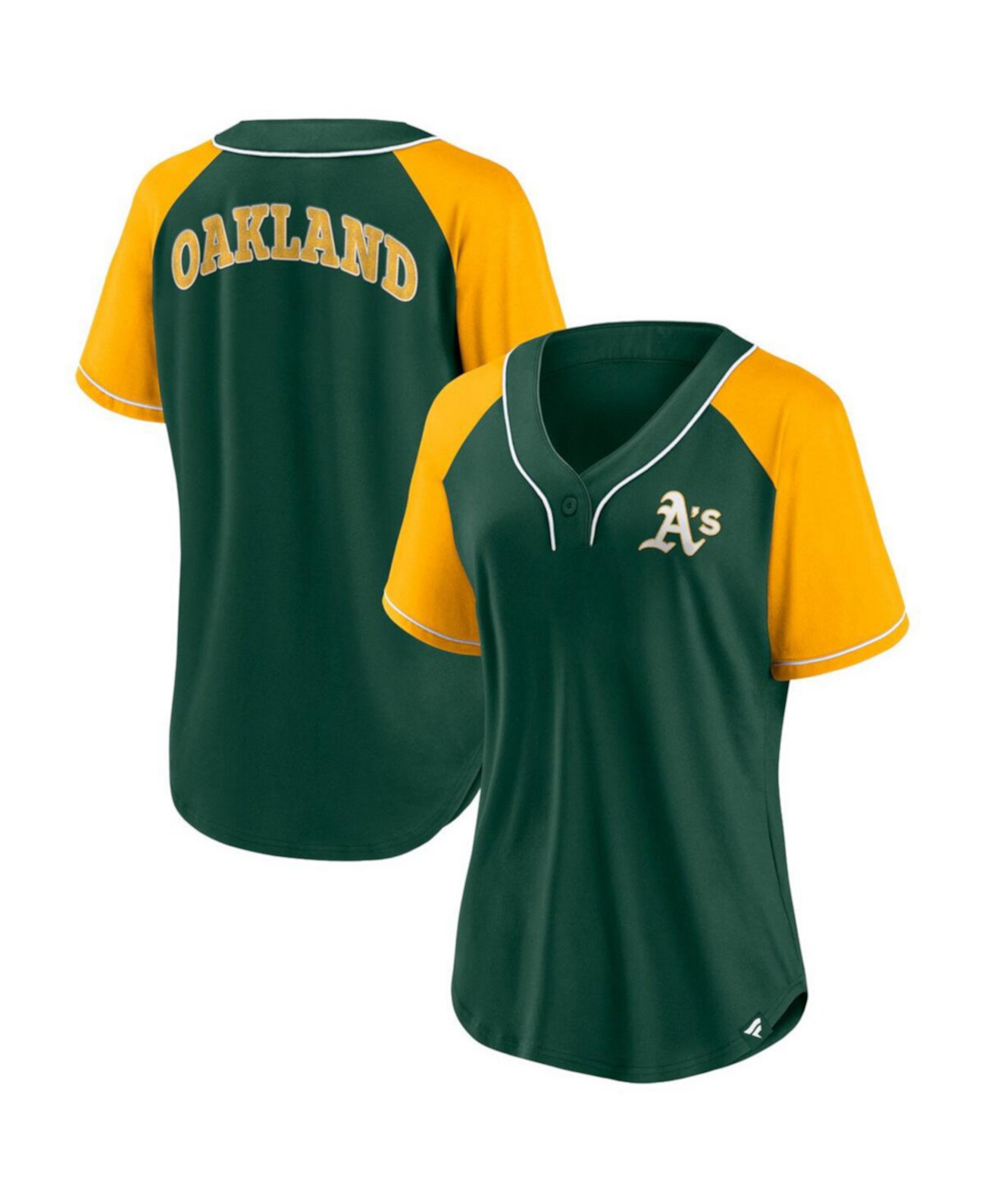 Зеленая женская футболка Oakland Athletics Ultimate Style с v-образным вырезом реглан Fanatics