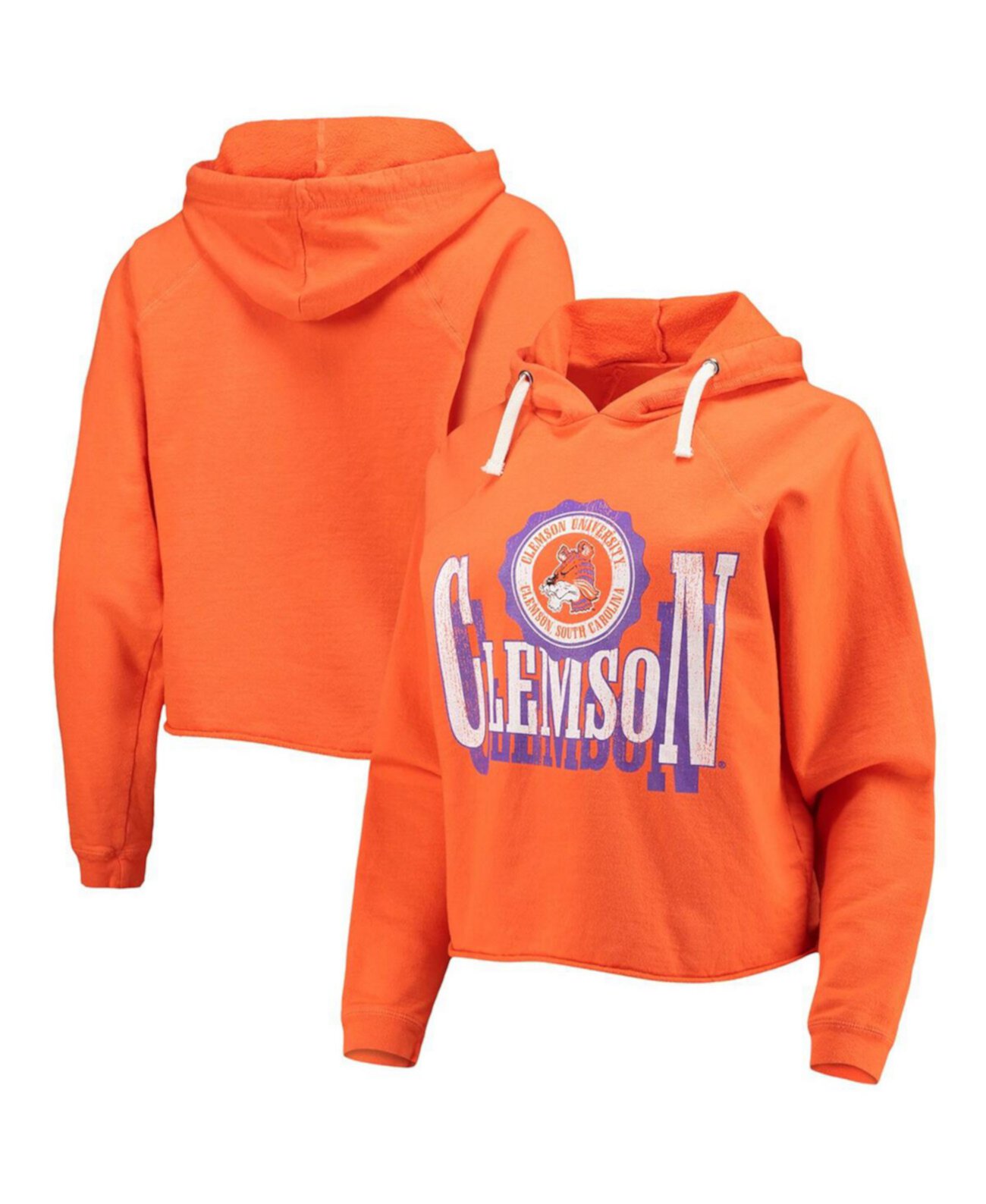Женский оранжевый укороченный пуловер Clemson Tigers Vault в винтажном стиле с капюшоном реглан Original Retro Brand