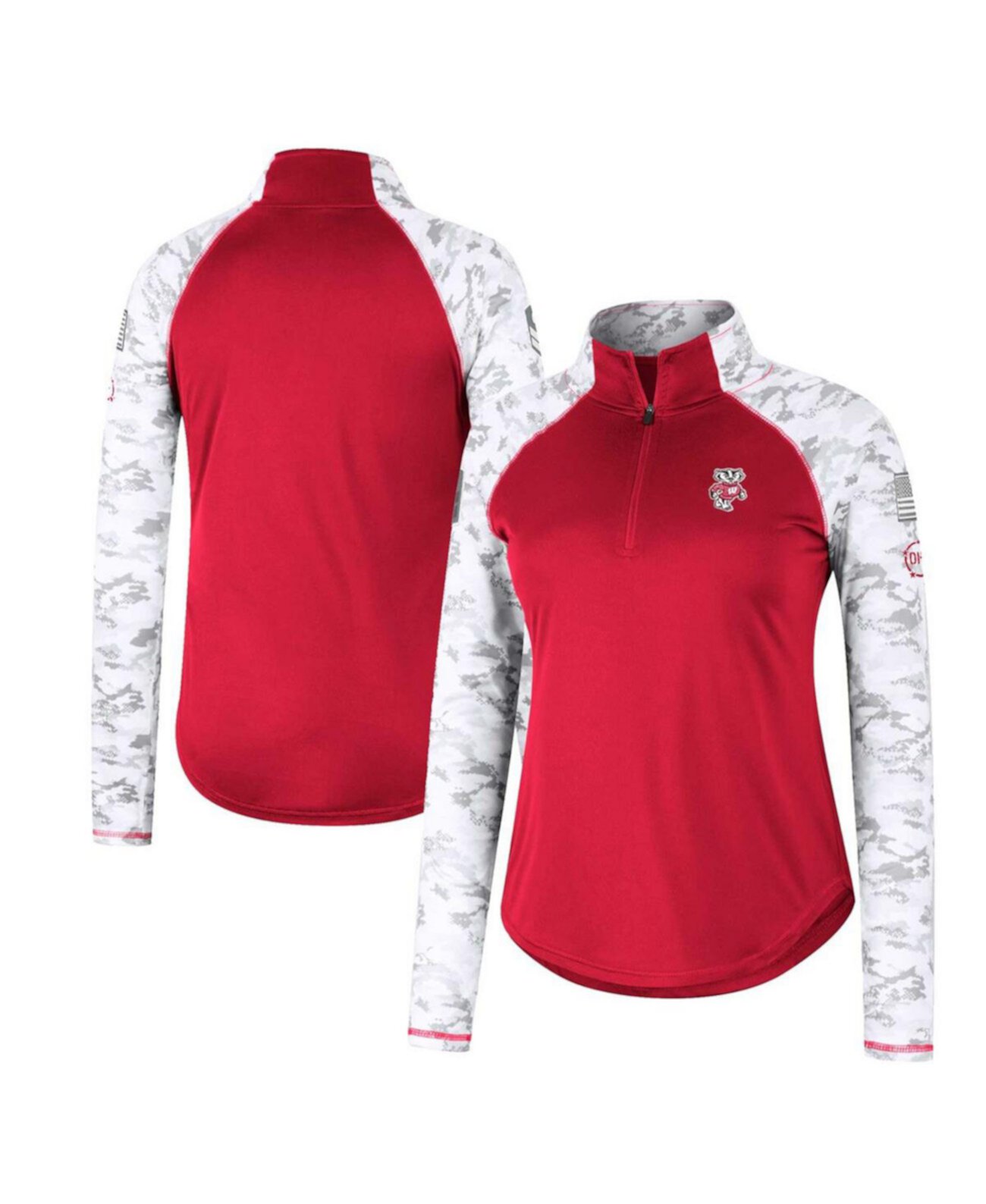 Женская Джерси Colosseum Wisconsin Badgers OHT Military-Inspired Appreciation Flash Arctic Camo Raglan Quarter-Zip Jacket Colosseum