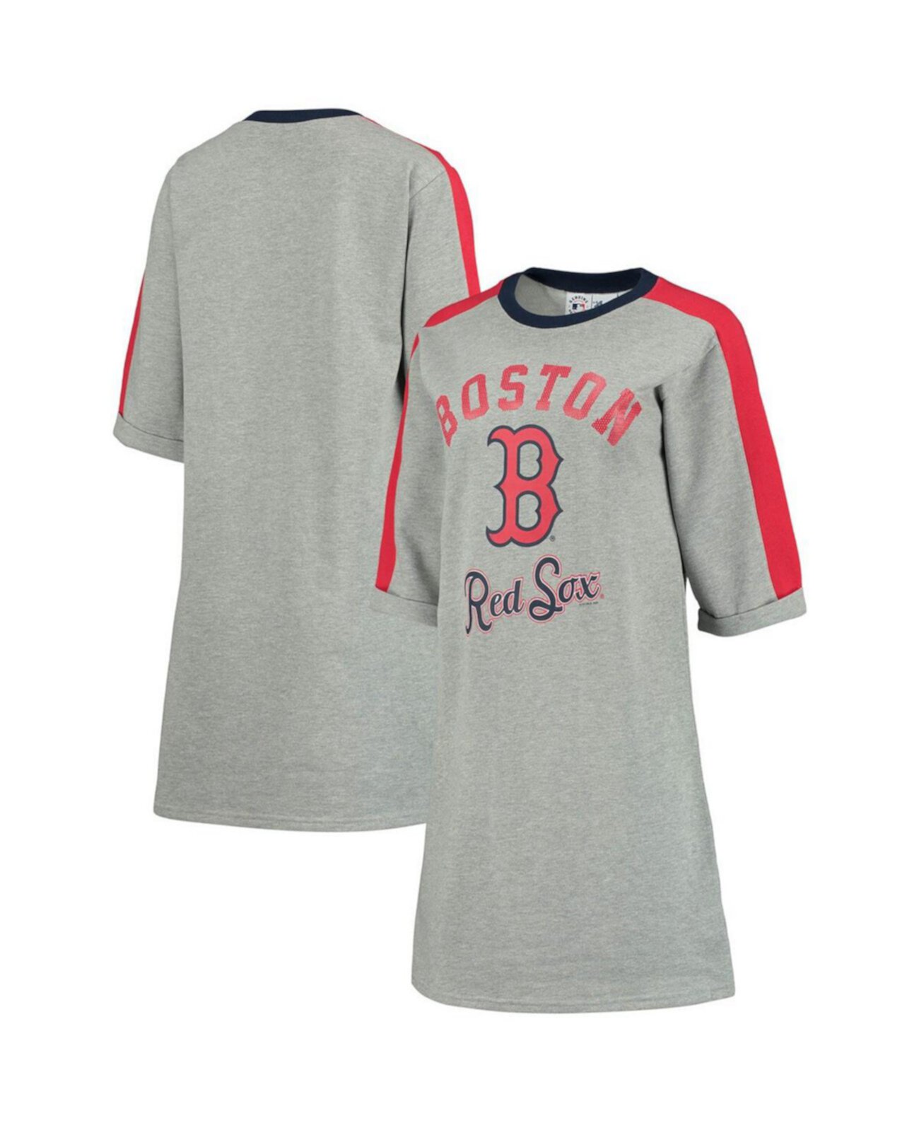 Женское серое платье-футболка Boston Red Sox с рукавами 3/4 с принтом меланжевого цвета G-III