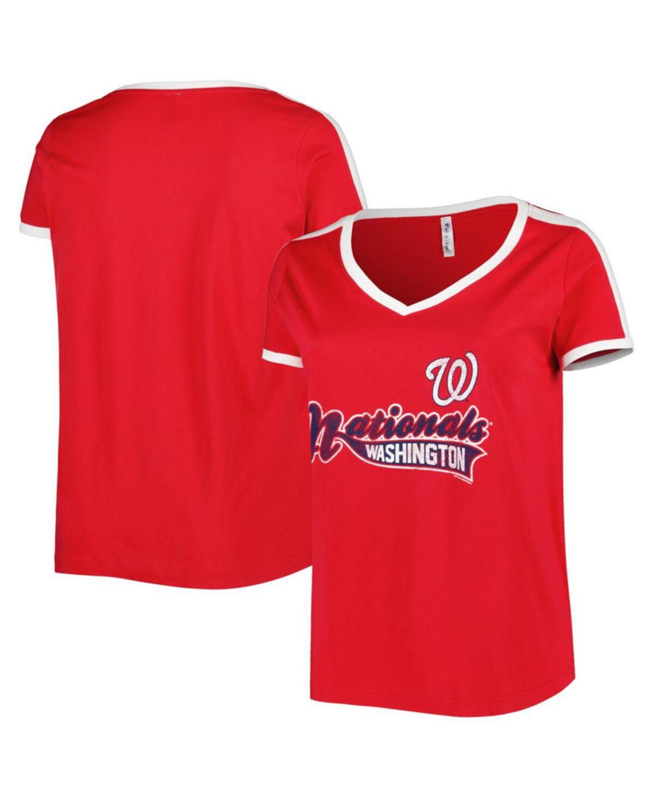 Женская красная футболка Washington Nationals большого размера с v-образным вырезом Soft As A Grape