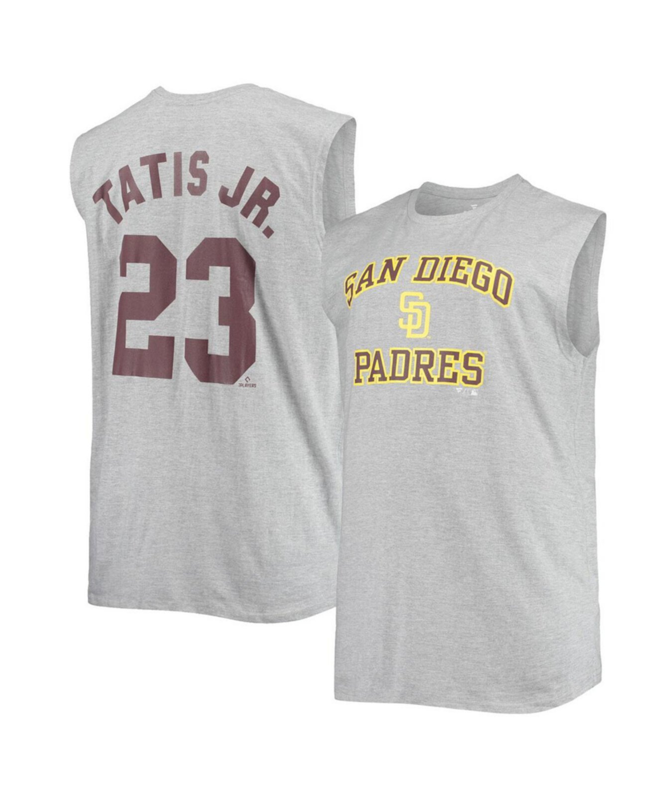 Мужская футболка Fernando Tatis Jr. с меланжевым серым принтом San Diego Padres Big and Tall Muscle Tank Top Profile