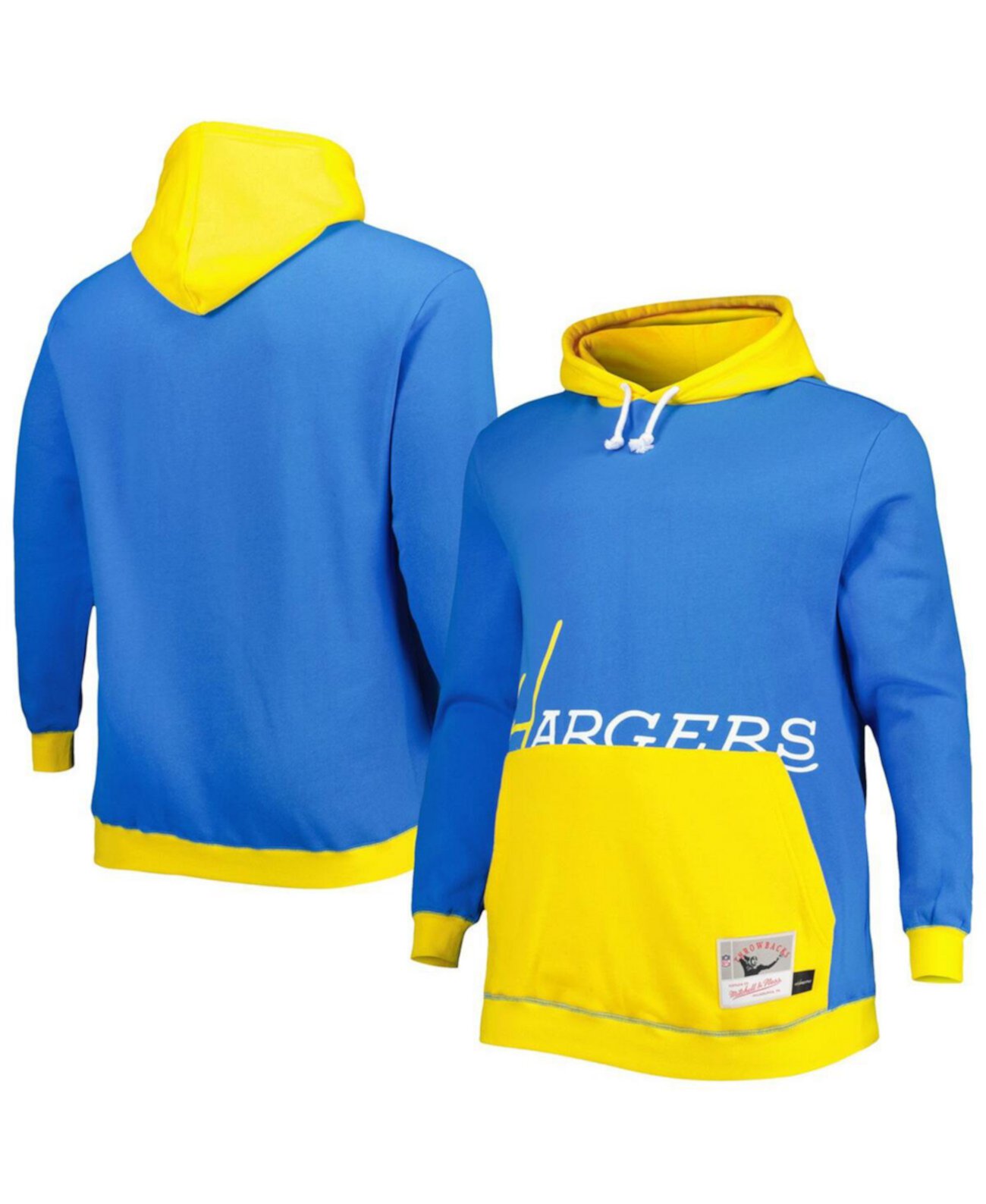 Мужской пудрово-синий и золотой пуловер с капюшоном Los Angeles Chargers Big and Tall Big Face Mitchell & Ness