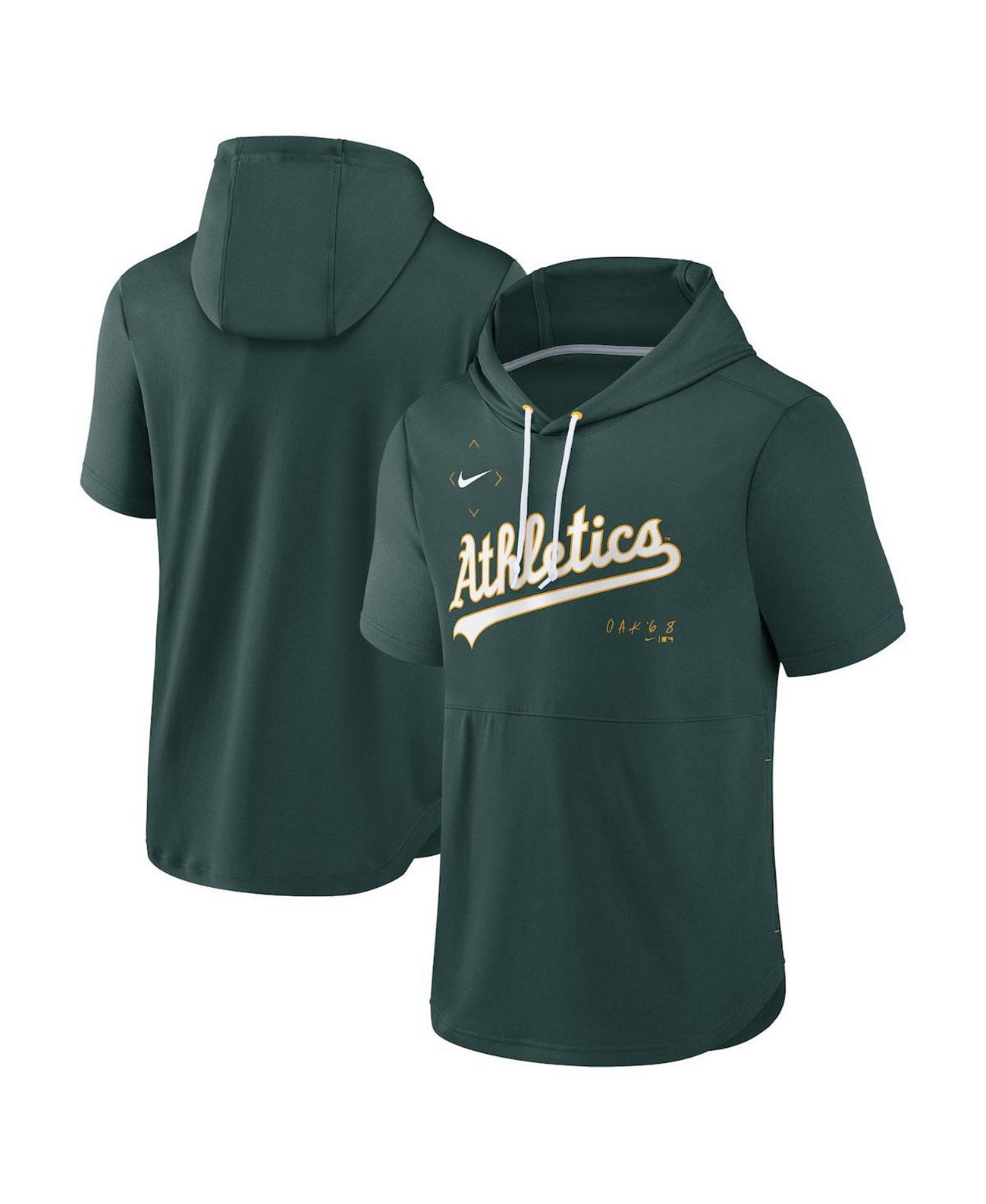 Мужская зеленая толстовка с капюшоном Oakland Athletics Springer Team с коротким рукавом Nike