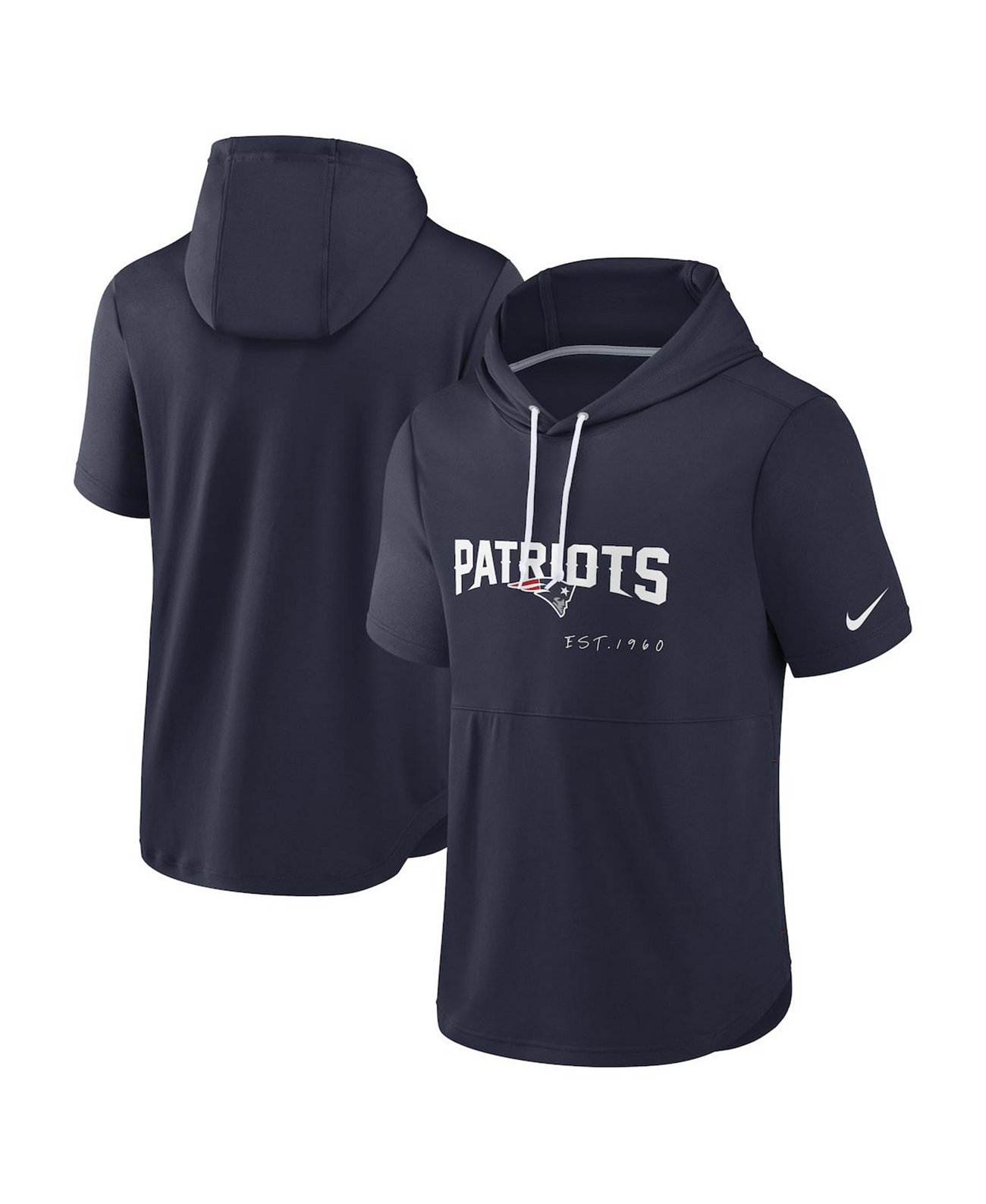 Мужская темно-синяя толстовка с капюшоном и короткими рукавами New England Patriots Nike