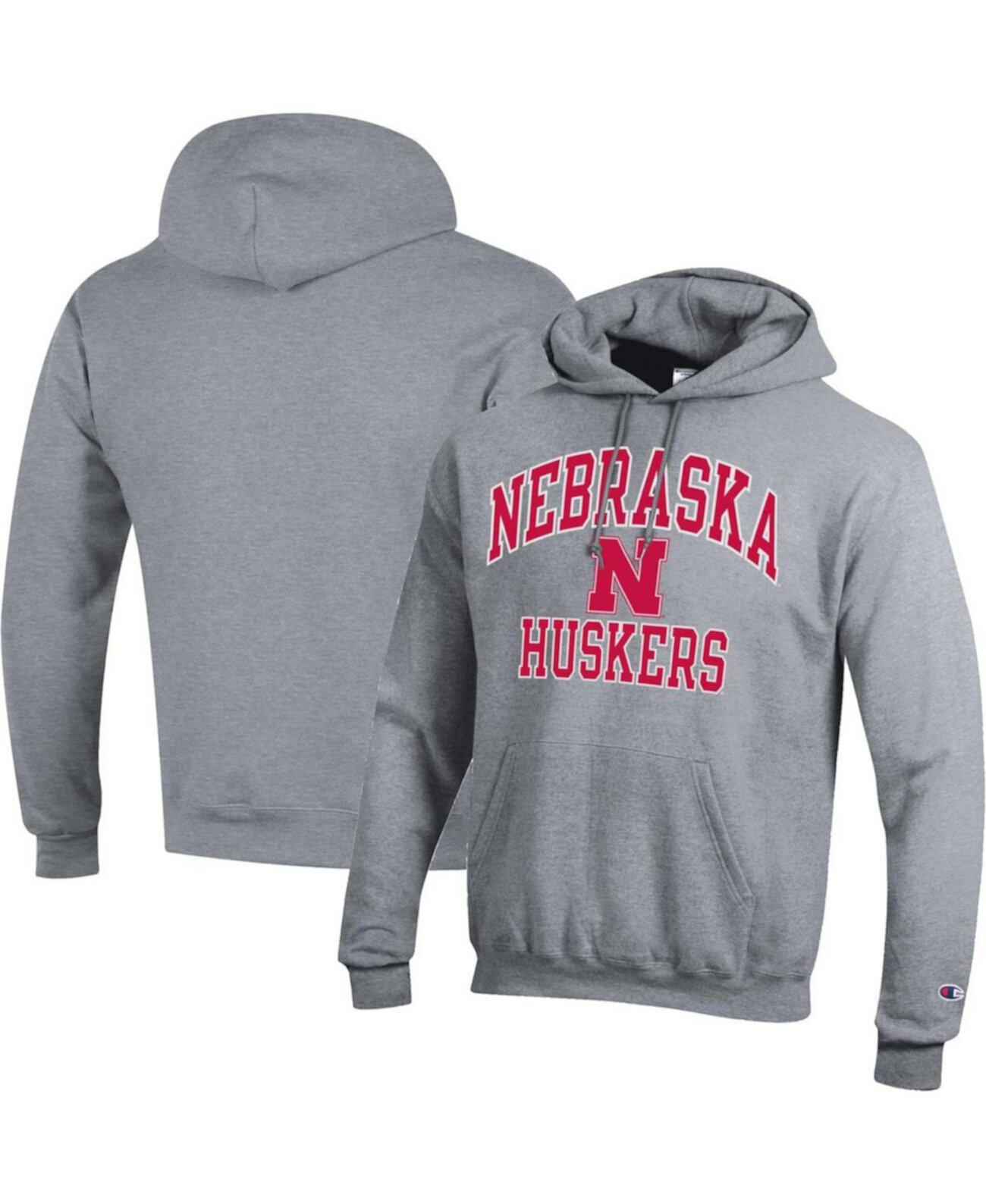 Серое худи Nebraska Huskers High Motor для мужчин с капюшоном и карманом Champion