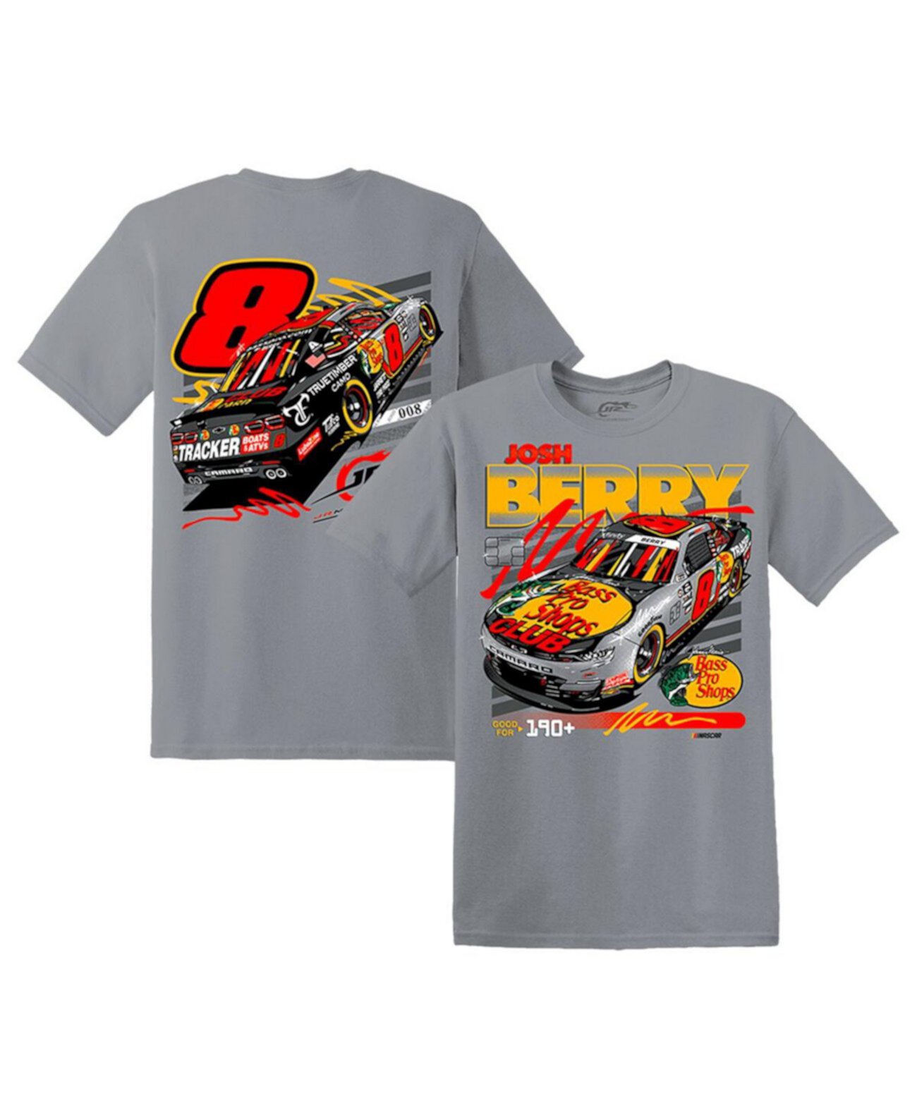 Мужская серая футболка Josh Berry 2023 #8 Bass Pro Shops JR Motorsports Official Team Apparel